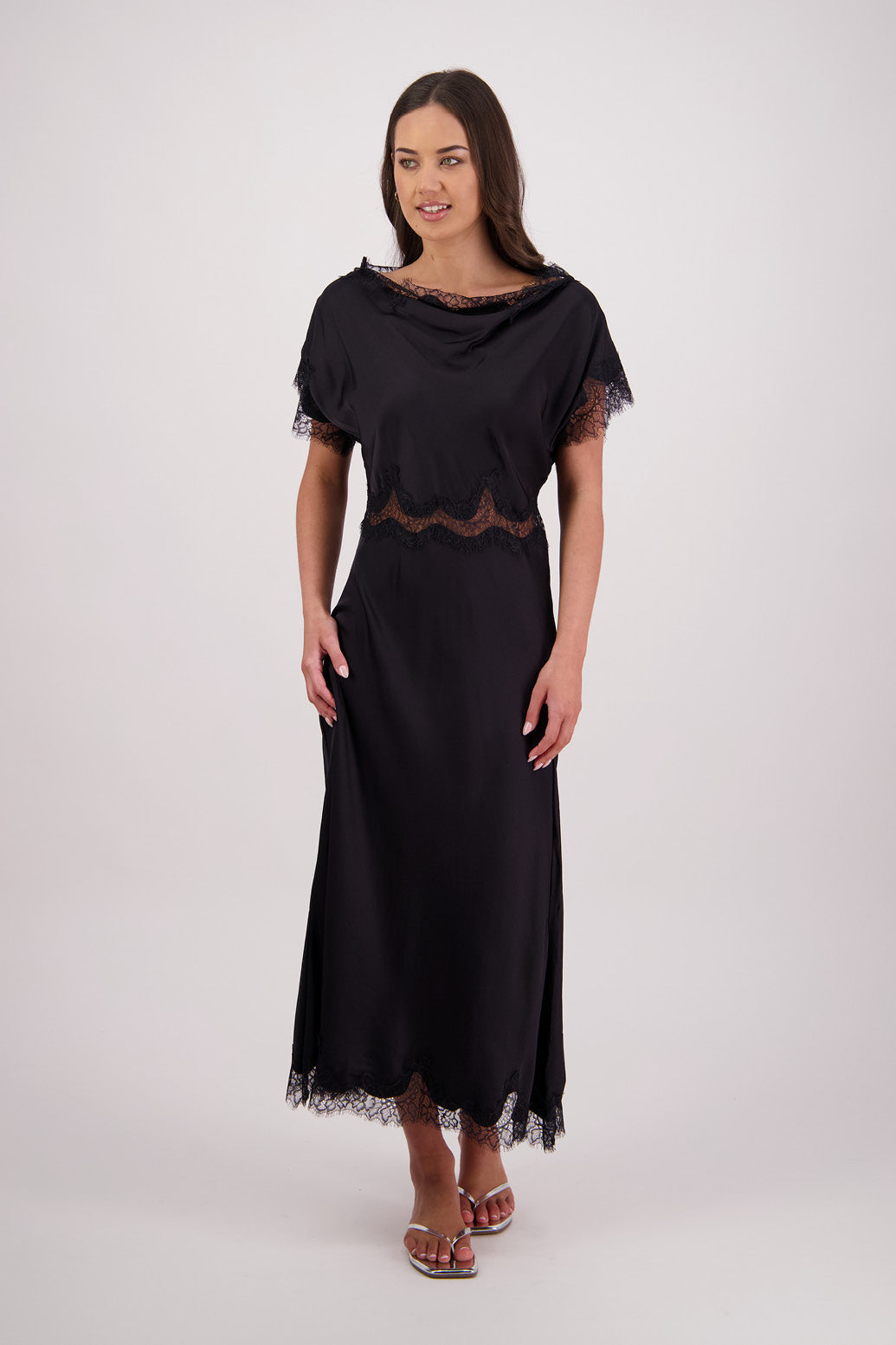 Briarwood Tabitha Dress in Black with Lace trim, 100% Viscose.