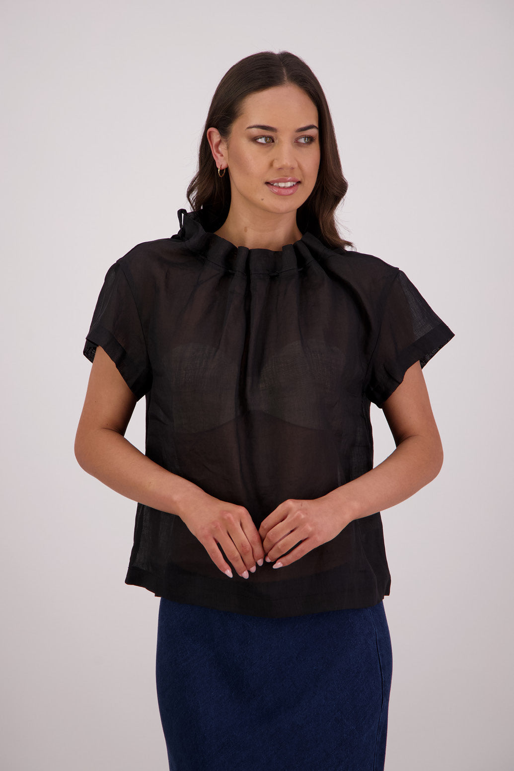 Briarwood Taffy Top in Black, 100% Ramie.