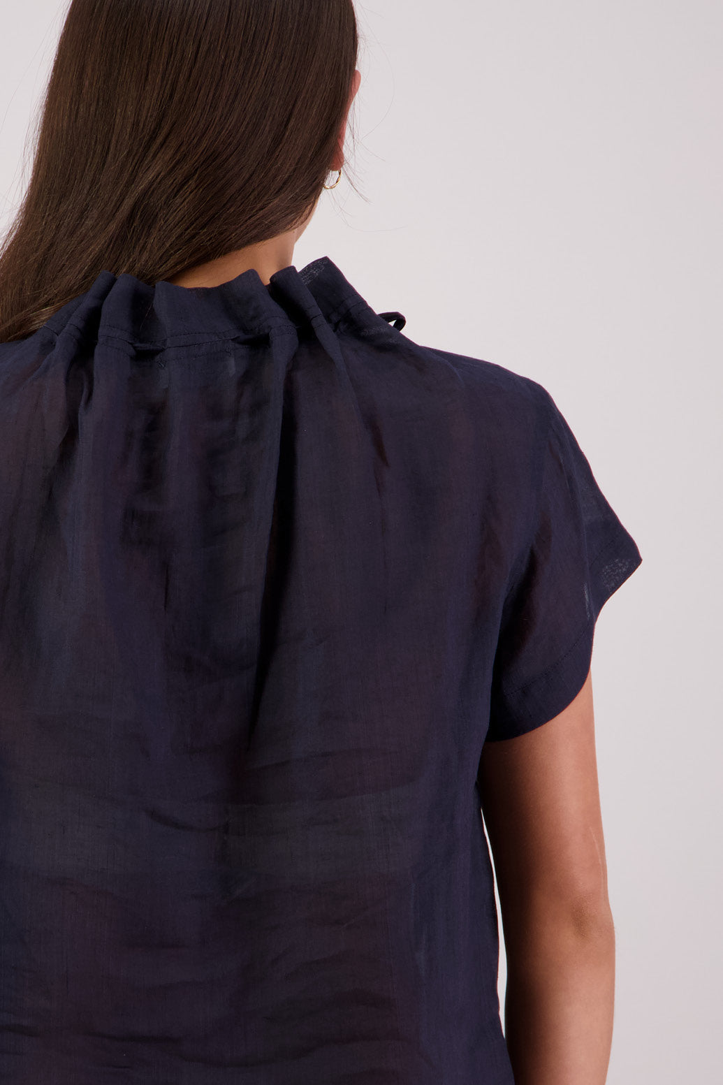 Closeup back view Briarwood Taffy Top in Ink.