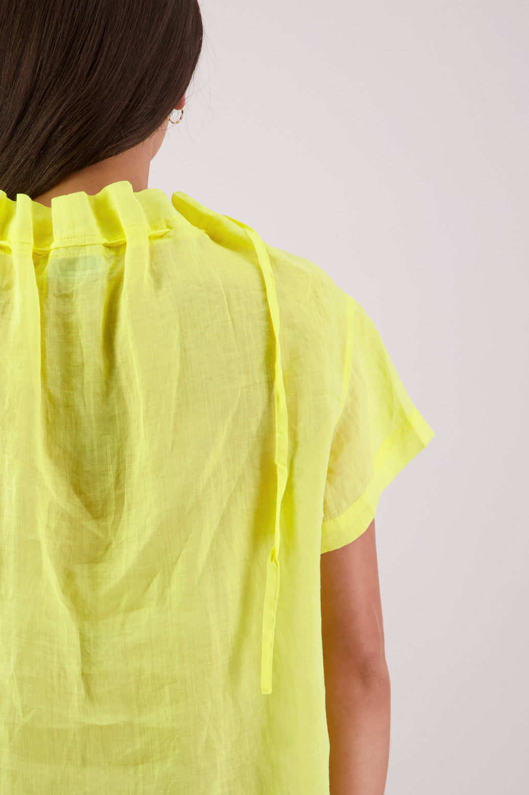 Closeup back view Briarwood Taffy Top In Yellow.