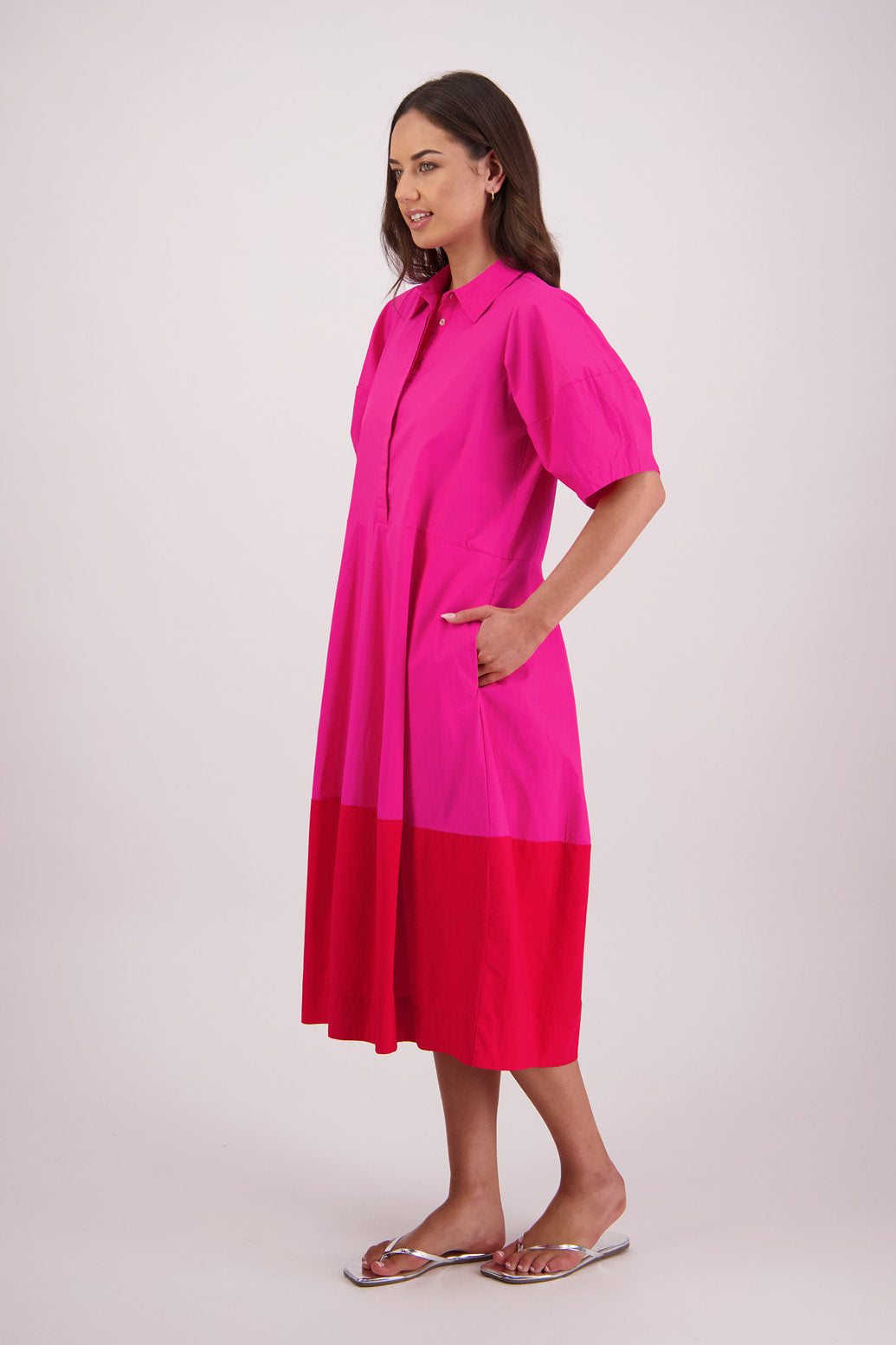 Side view Briarwood Tamsin Dress in Pink & Red.