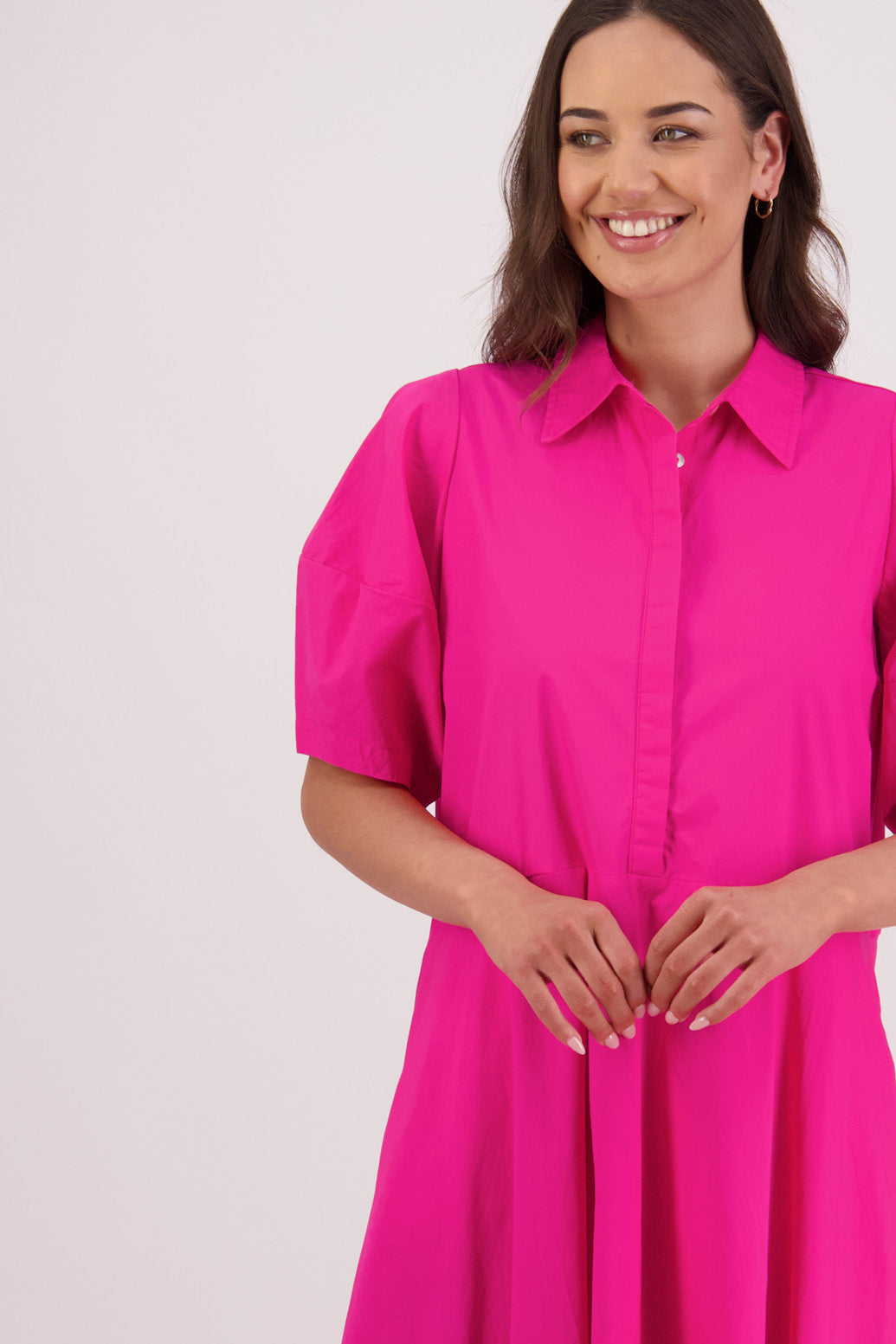 Closeup front view Briarwood Tamsin Dress in Pink & Red.