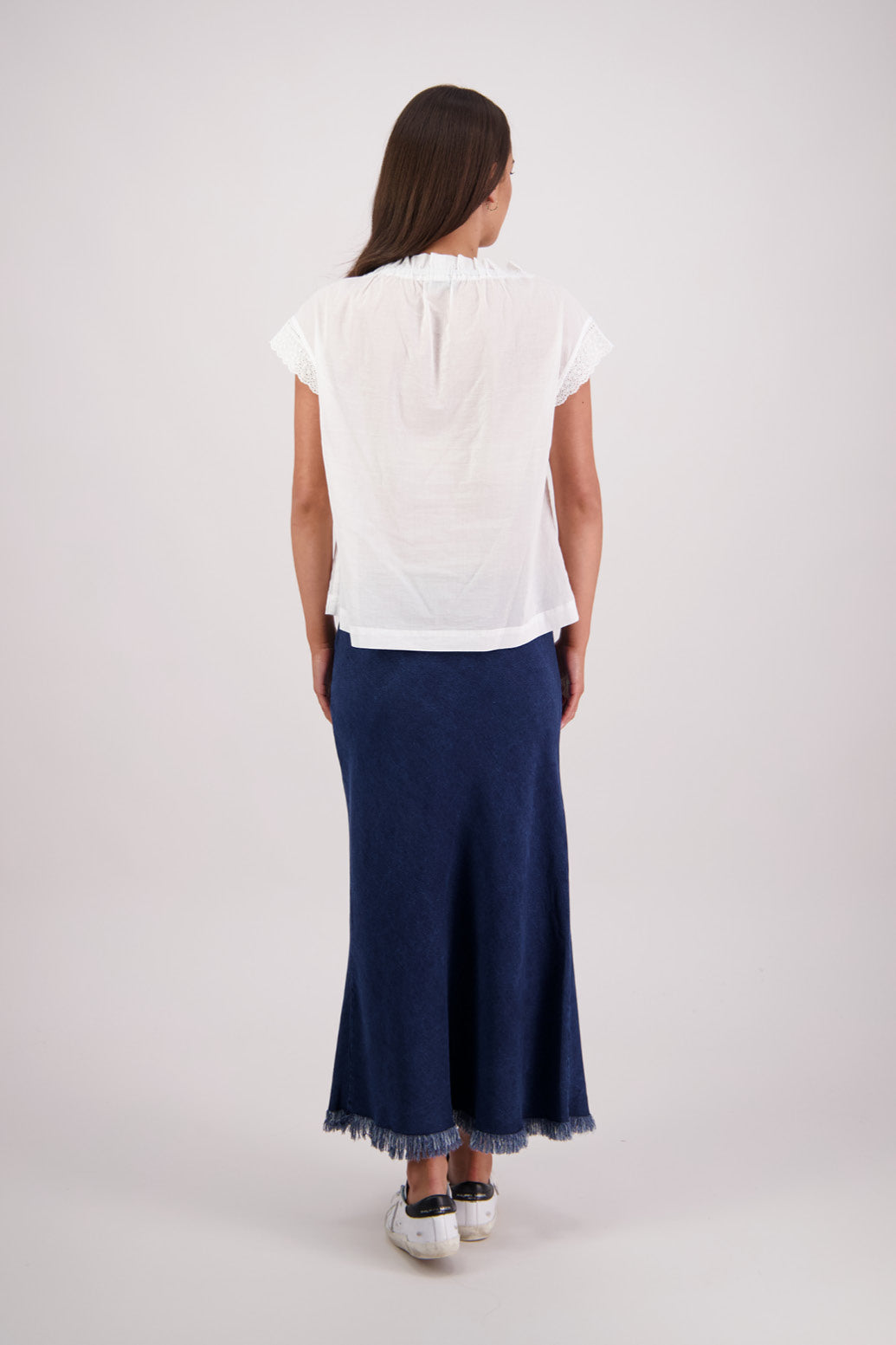 Back view Briarwood Tashi Tencel Denim Skirt.