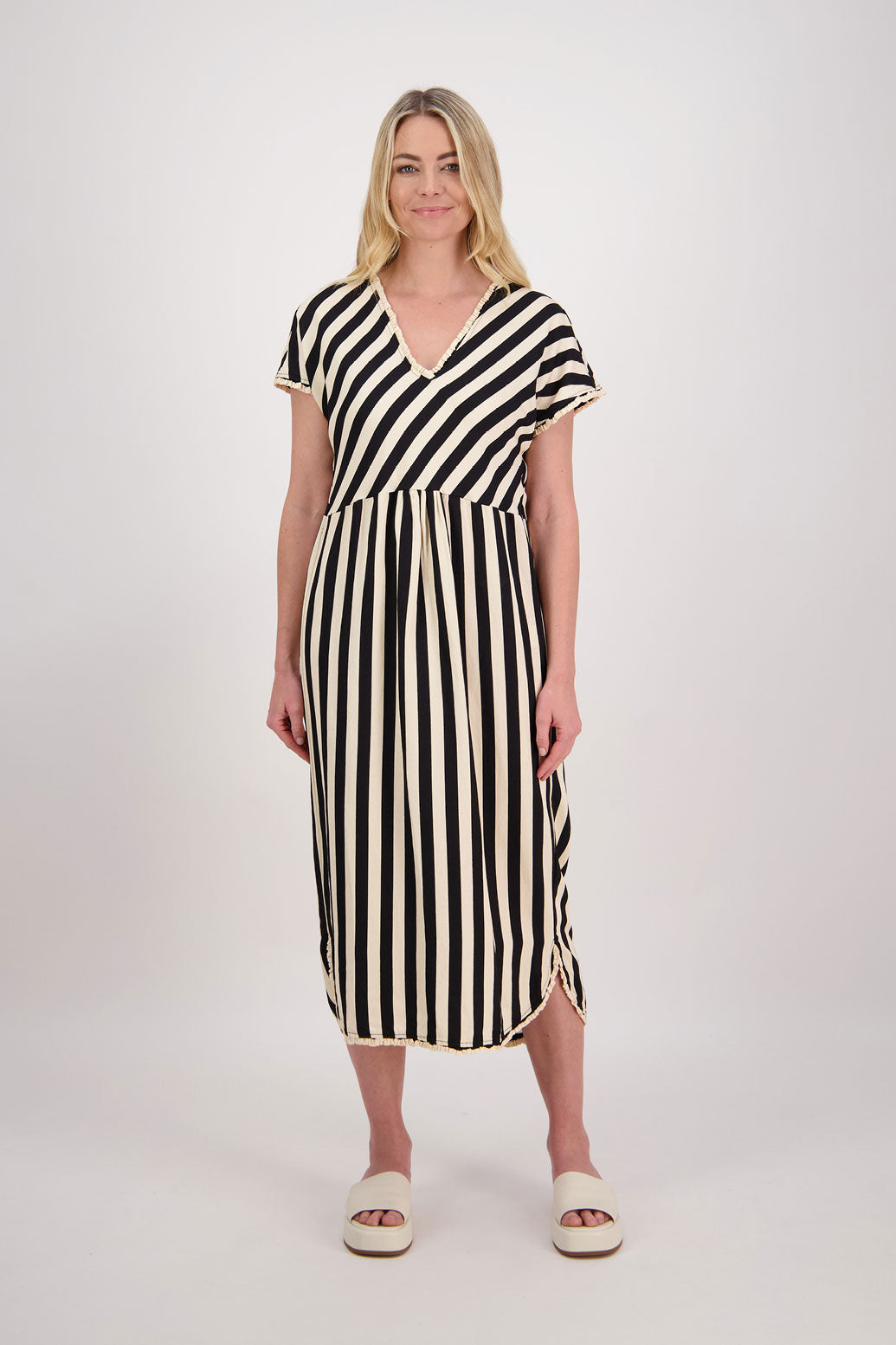 Taylor Bias Cut Top Straight Skirt Dress - Black/Vanilla Stripe