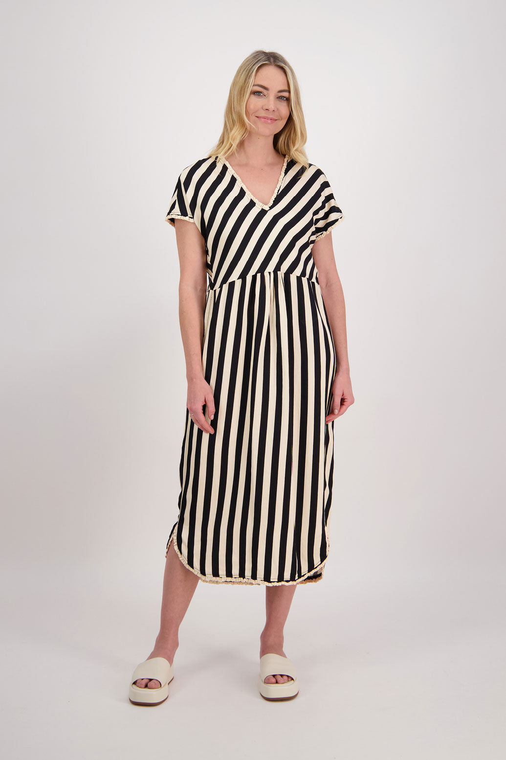 Taylor Bias Cut Top Straight Skirt Dress - Black/Vanilla Stripe