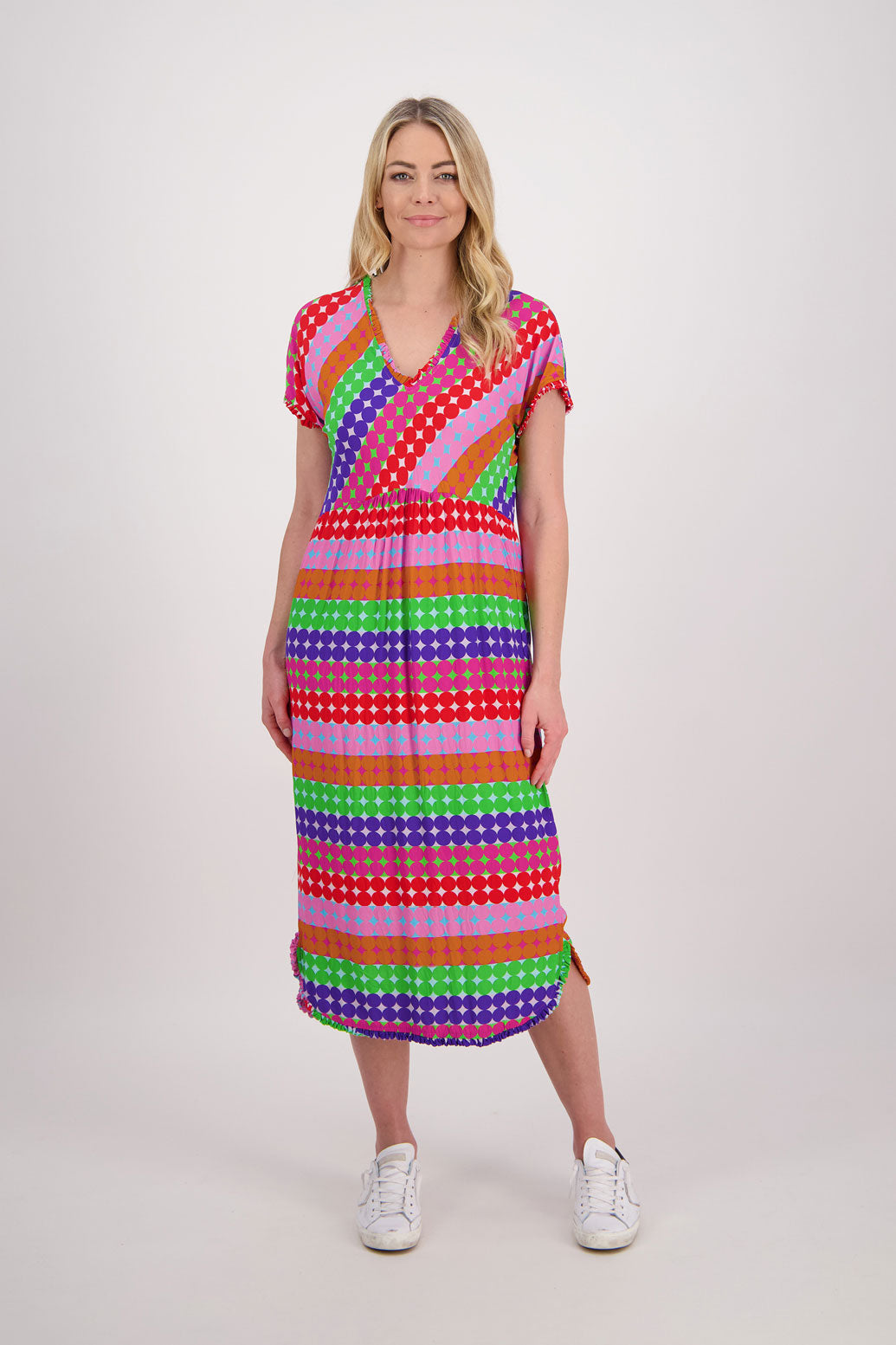 Bestselling Taylor Dress, Bias Cut Top with Straight Skirt - Multi Spot