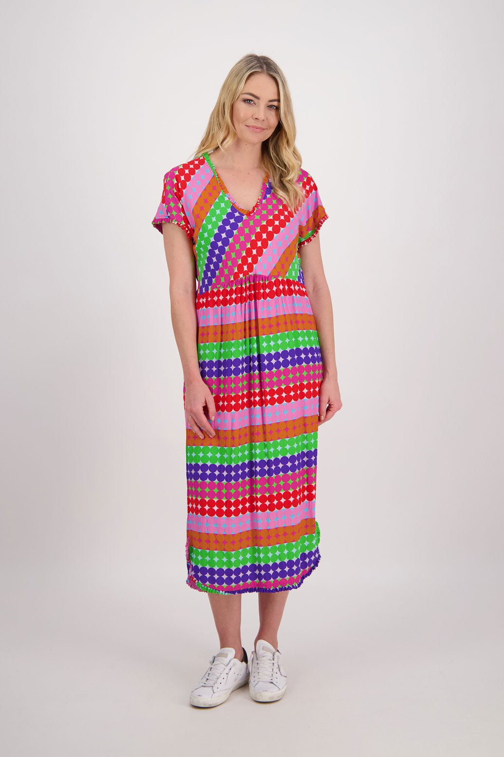 Bestselling Taylor Dress, Bias Cut Top with Straight Skirt - Multi Spot