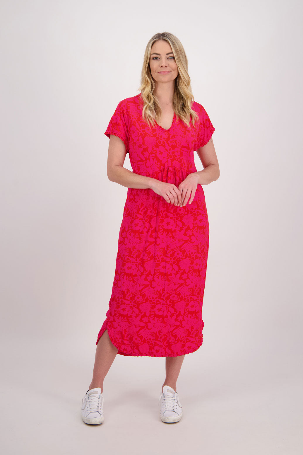 Bestselling Taylor Dress, Bias Cut Top with Straight Skirt - Pink/Red Floral