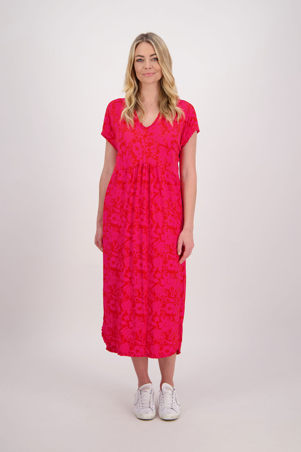 Bestselling Taylor Dress, Bias Cut Top with Straight Skirt - Pink/Red Floral