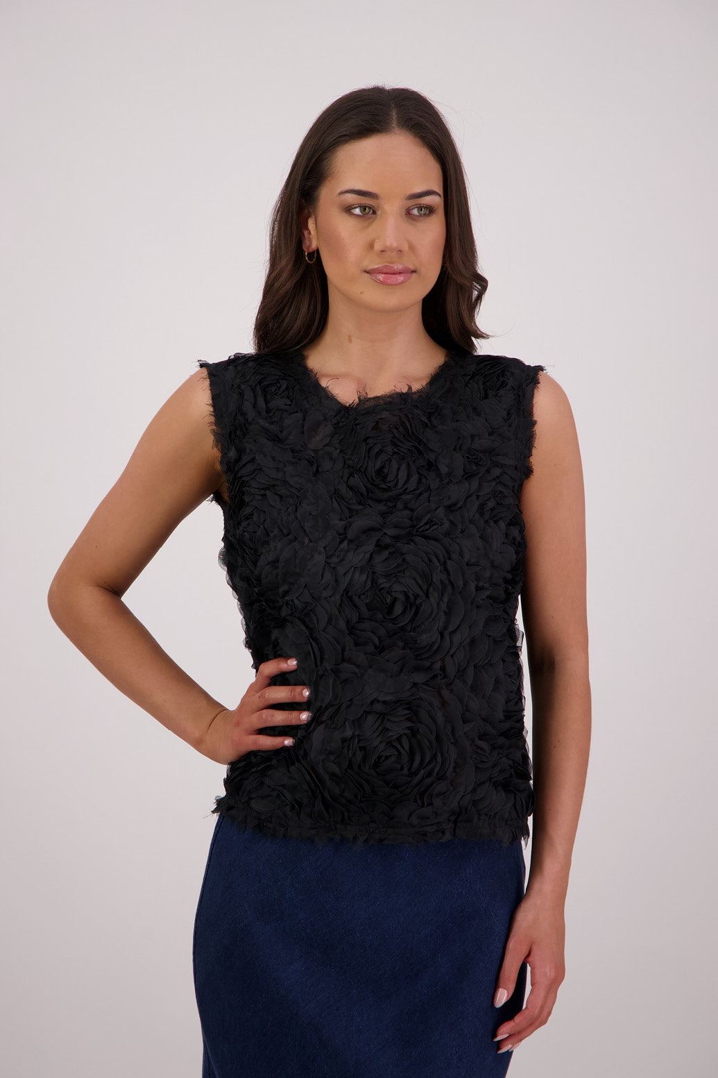 Briarwood Ted Top in Black Lace, 100% Polyester.
