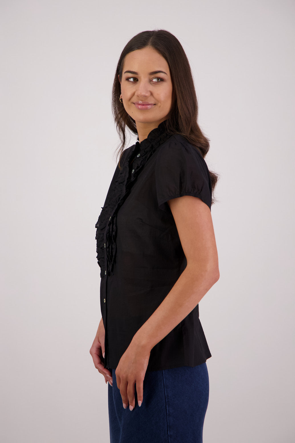 Side view Briarwood Terri Shirt in Black.
