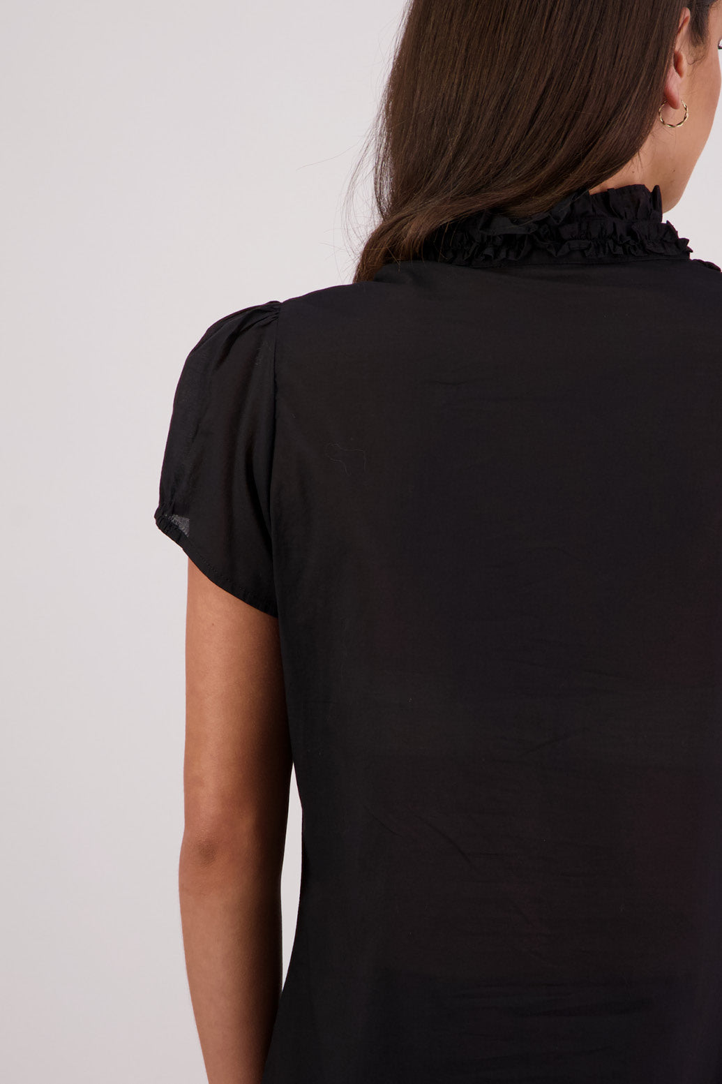 Closeup back view Briarwood Terri Shirt in Black.
