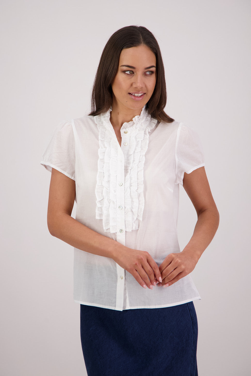 Briarwood Terri Shirt in White, 100% Cotton Voile.
