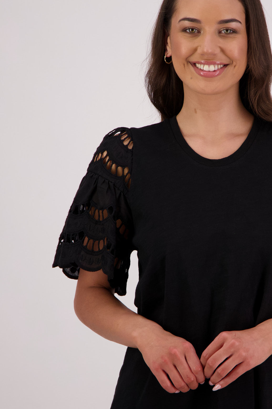 Closeup front view Briarwood Tex T-shirt in Black.