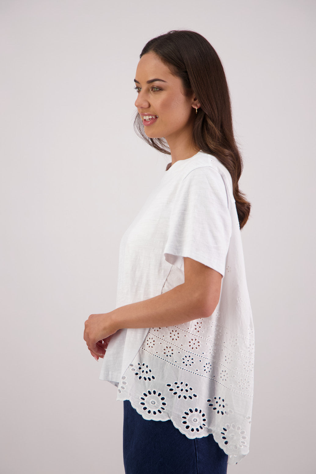 Side view Briarwood Texas T-shirt in White.