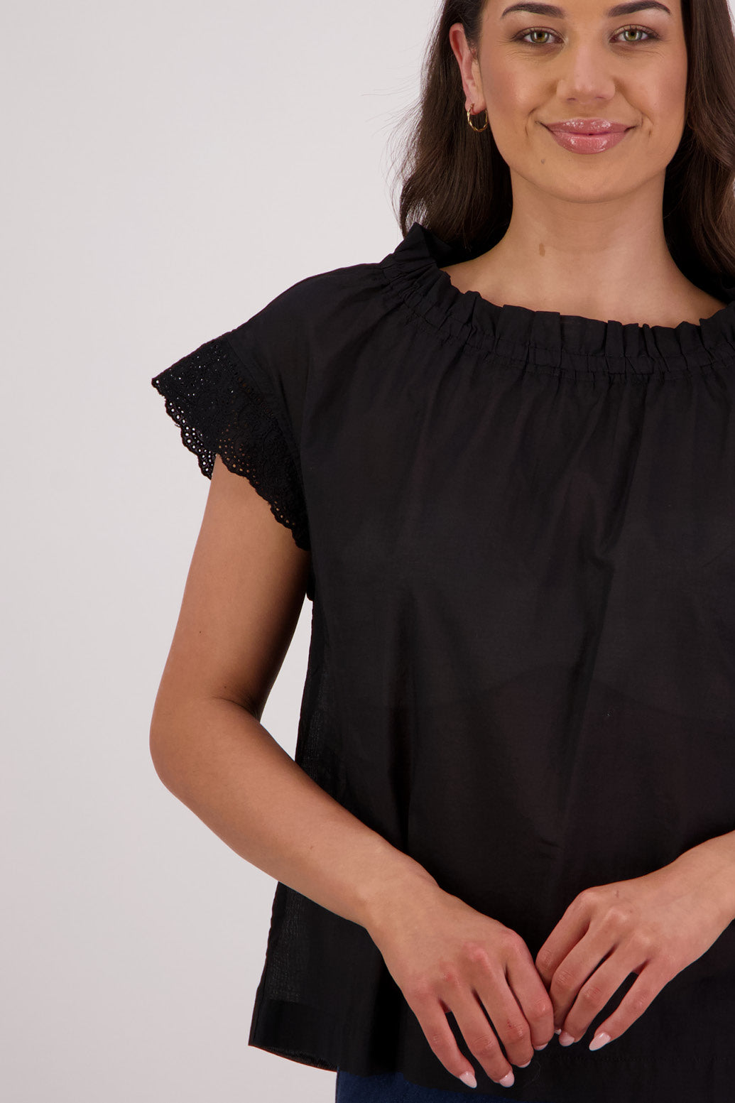 Closeup front view Briarwood Thea Black Top.