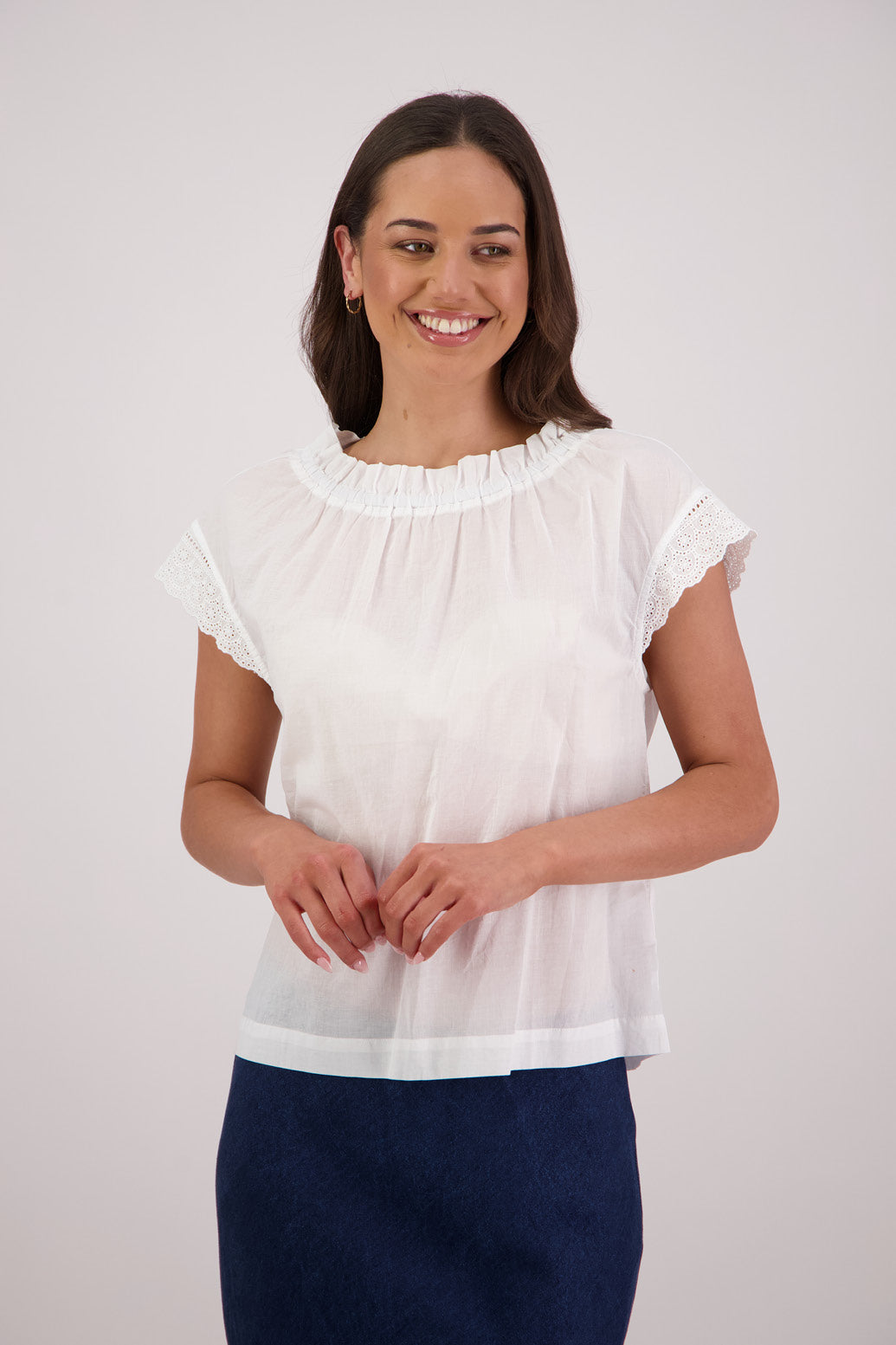 Briarwood Thea Top in White, 100% Cotton Voile.