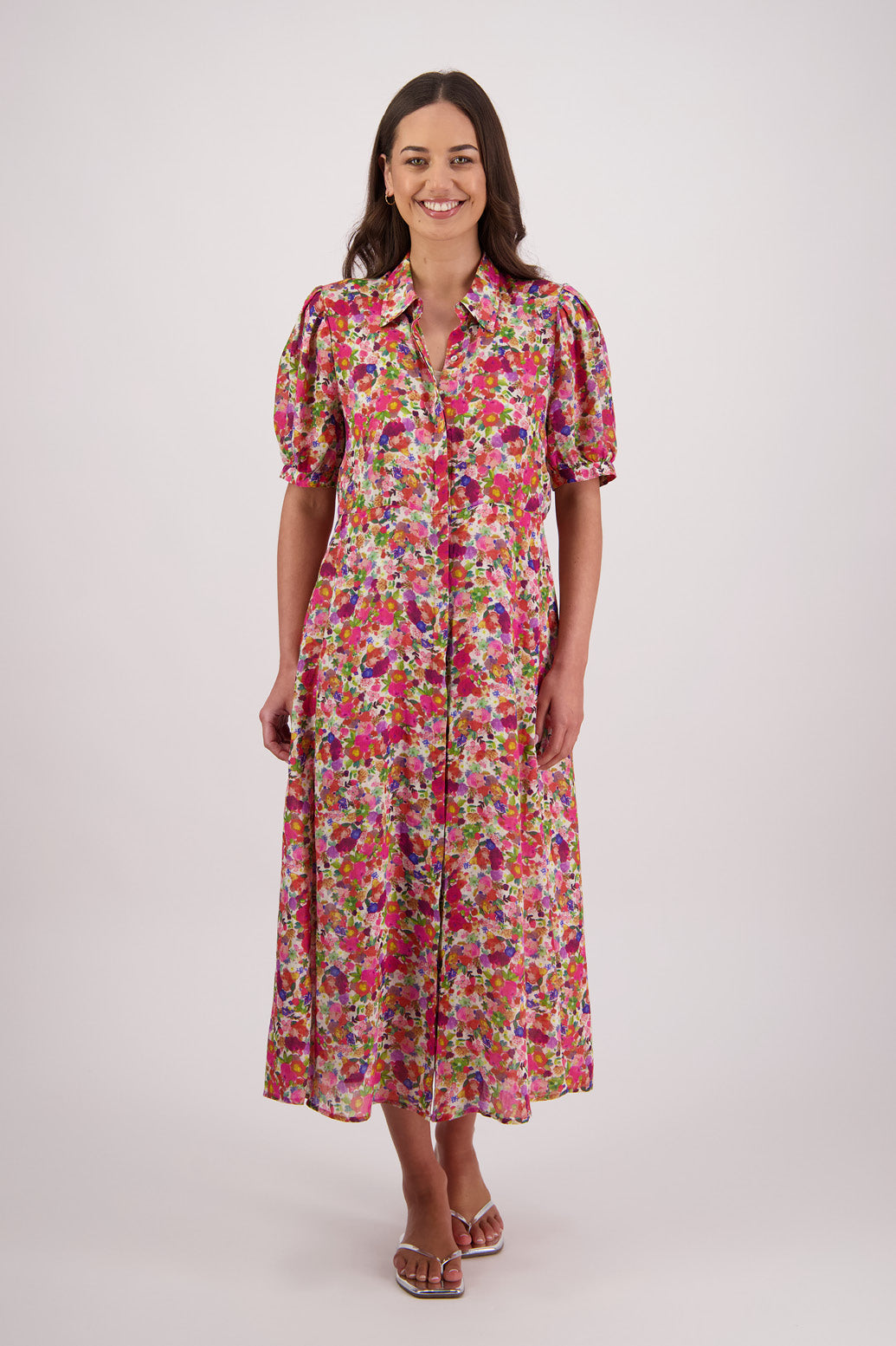 Thelma Bright Floral Ramie Shirt Dress