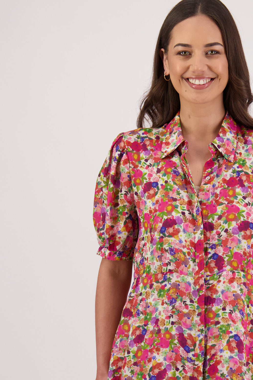 Thelma Bright Floral Ramie Shirt Dress