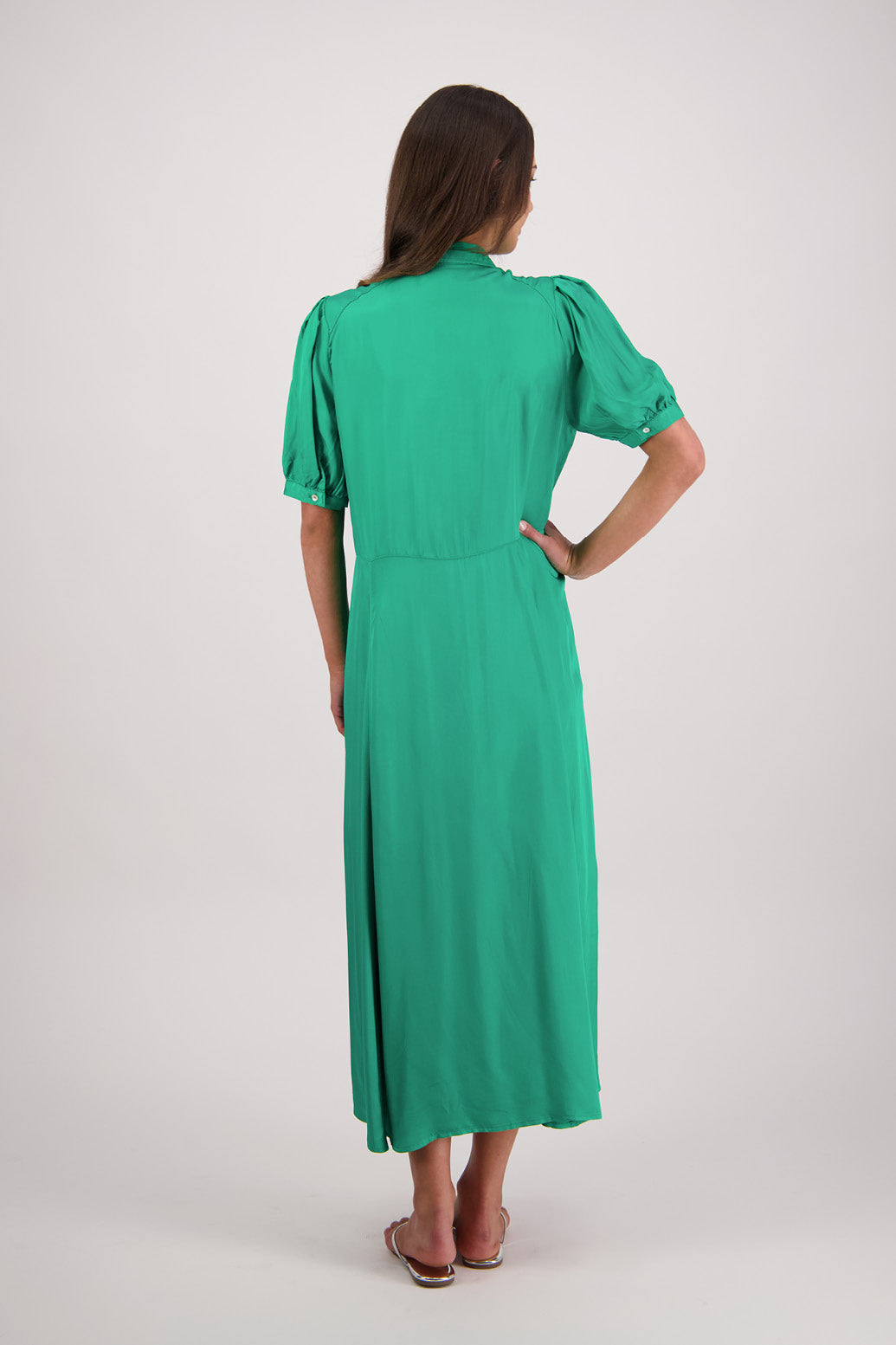 Back view Briarwood Thelma Shirt Dress in Emerald.