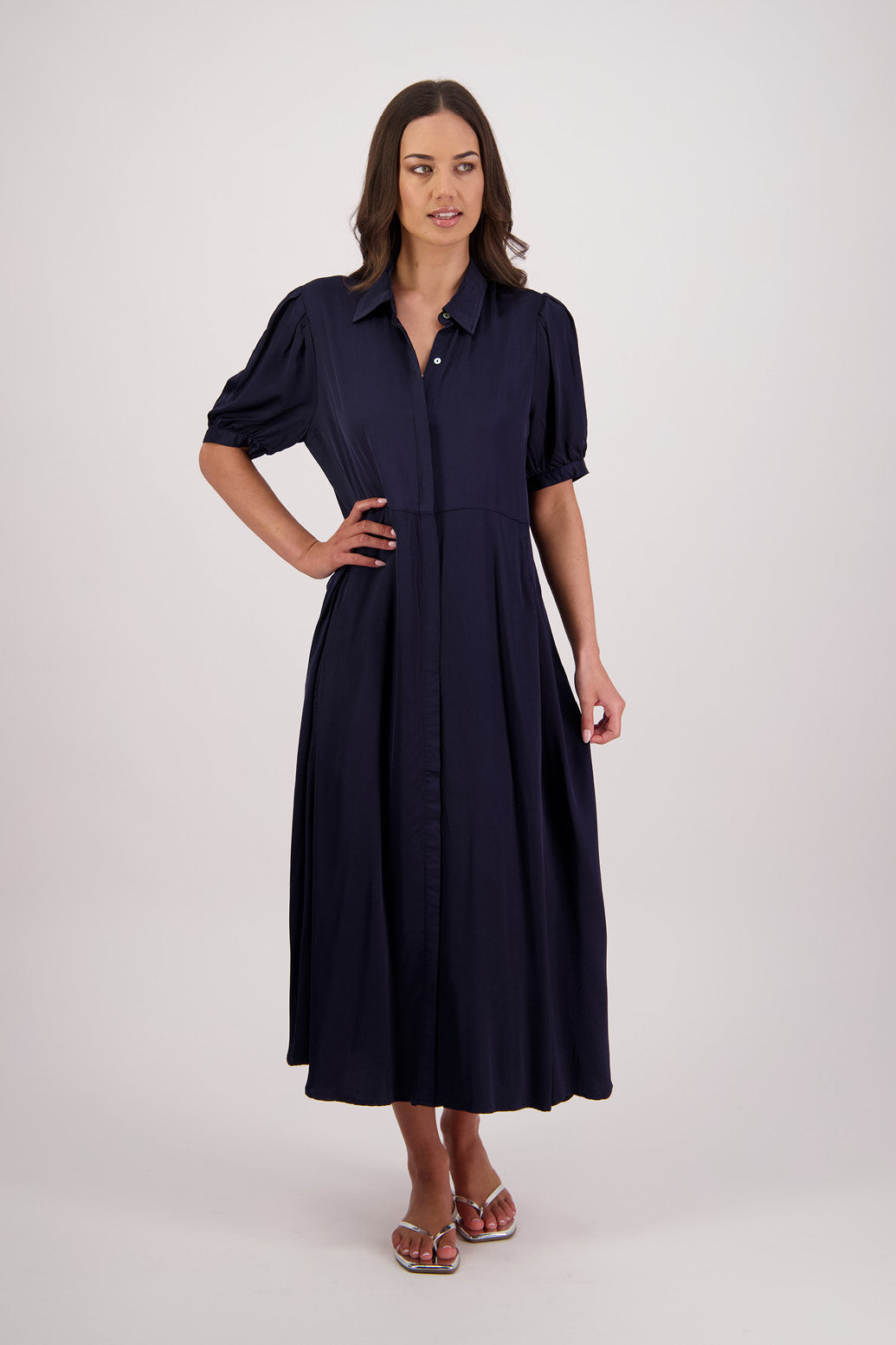 Briarwood Thelma Shirt Dress in Ink, 100% Viscose.