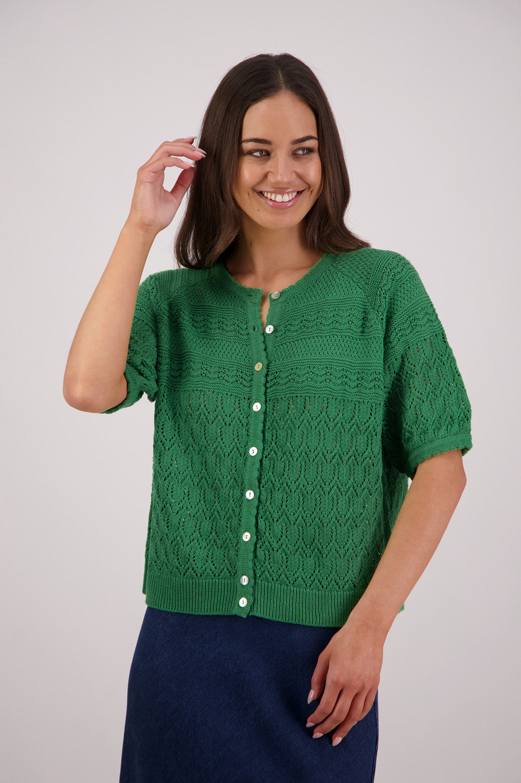 Briarwood Theresa Knit Cardigan in Green, 100% Cotton.