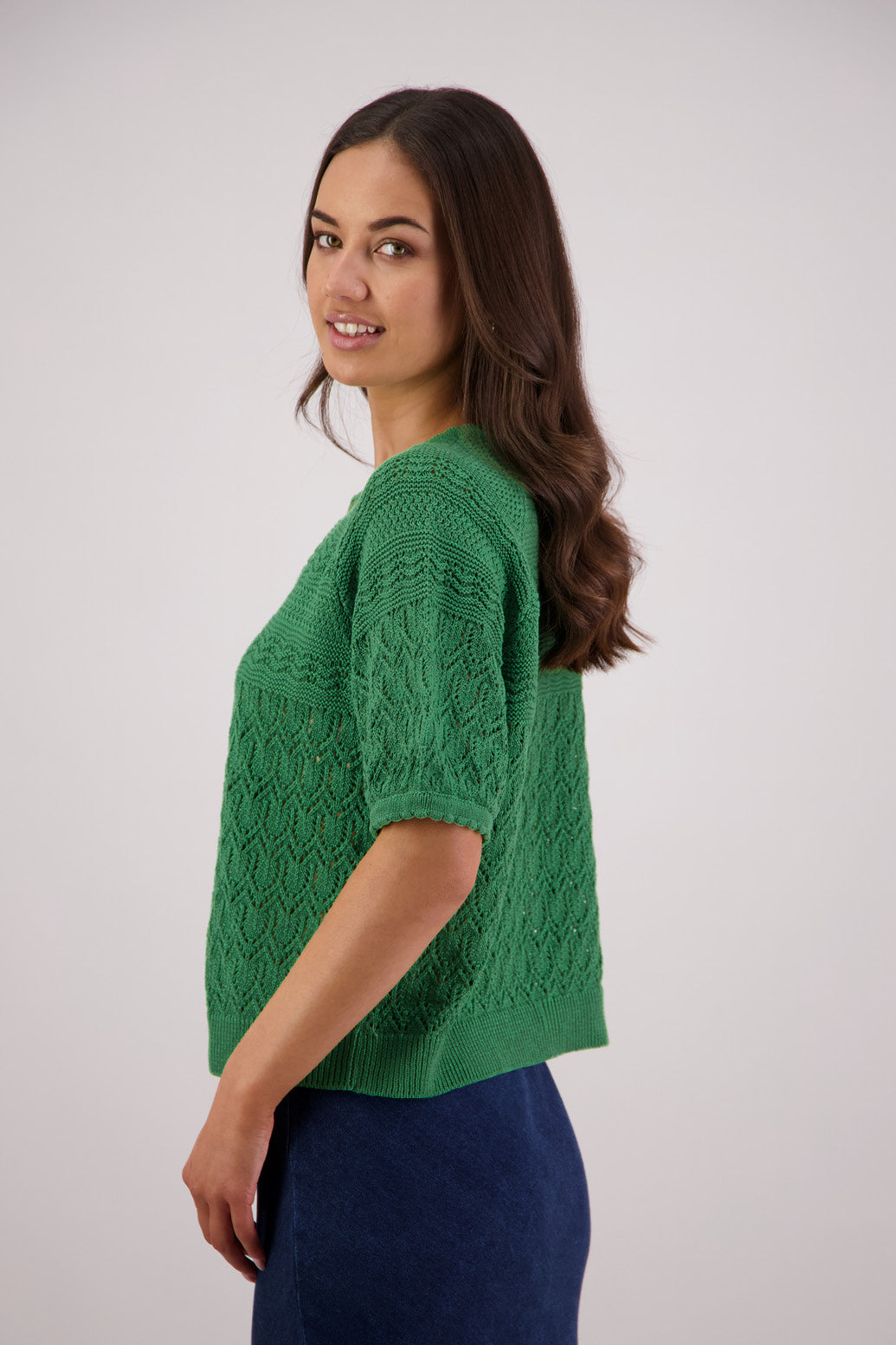 Side view Briarwood Theresa Knit Cardigan in Green.