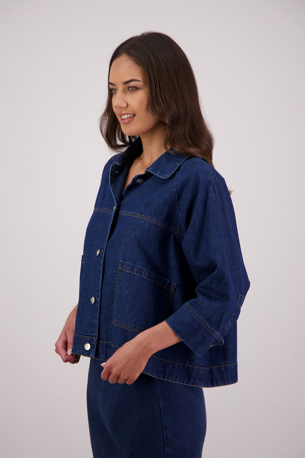 Side view Briarwood Thomas Denim Swing Jacket.
