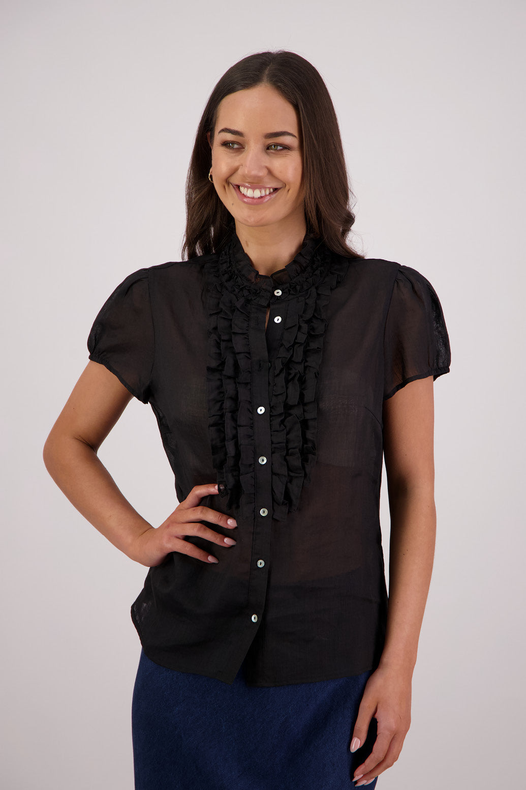 Briarwood Tibby Shirt in Black, 100% Ramie.