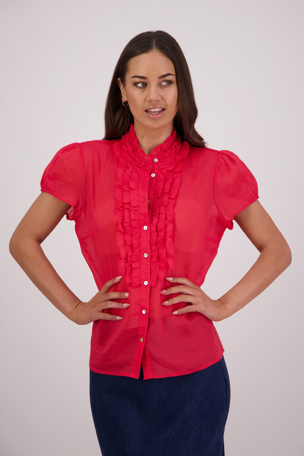 Briarwood Tibby Shirt in Red, 100% Ramie.