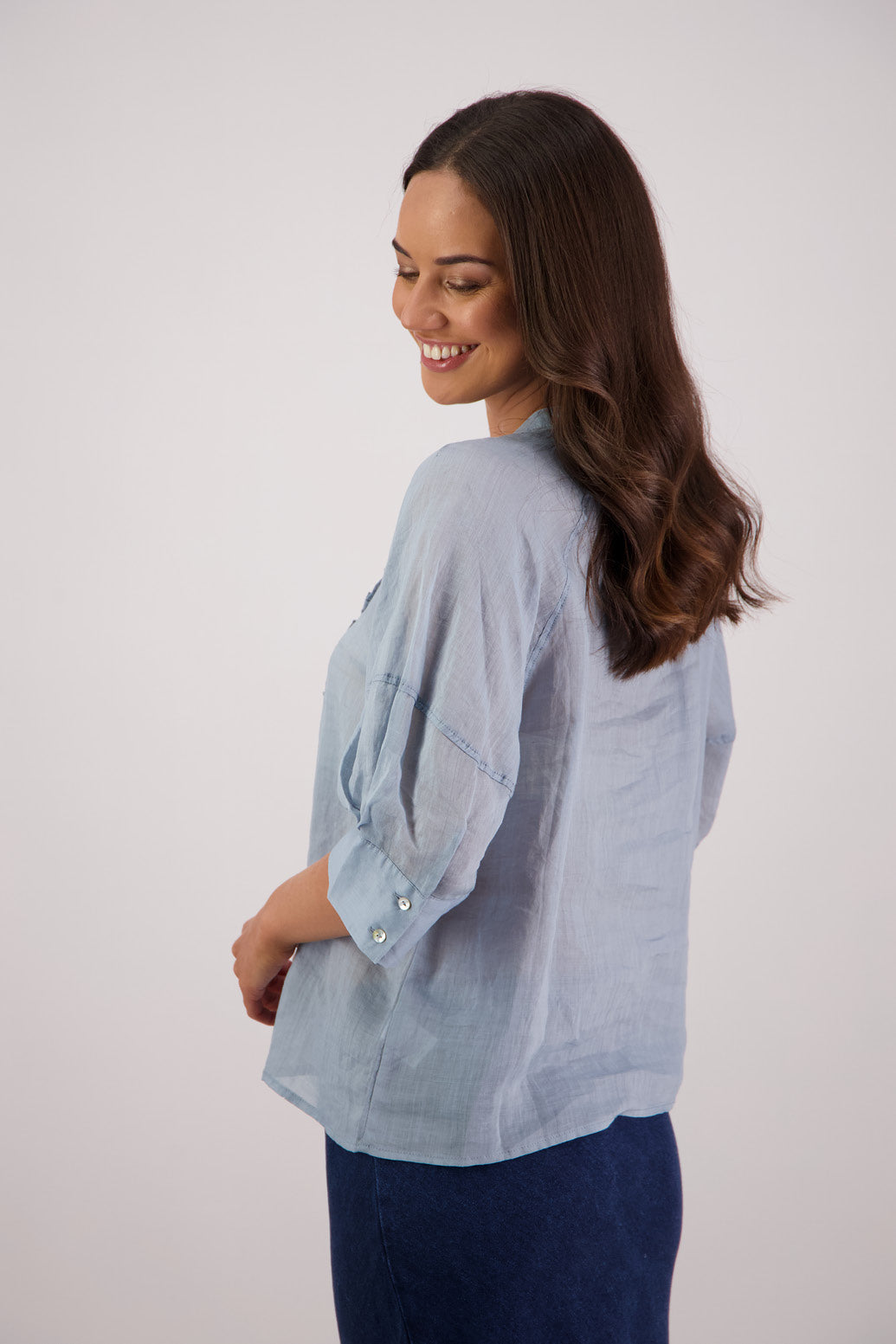 Side view Briarwood Tiffany Shirt in Cornflower.