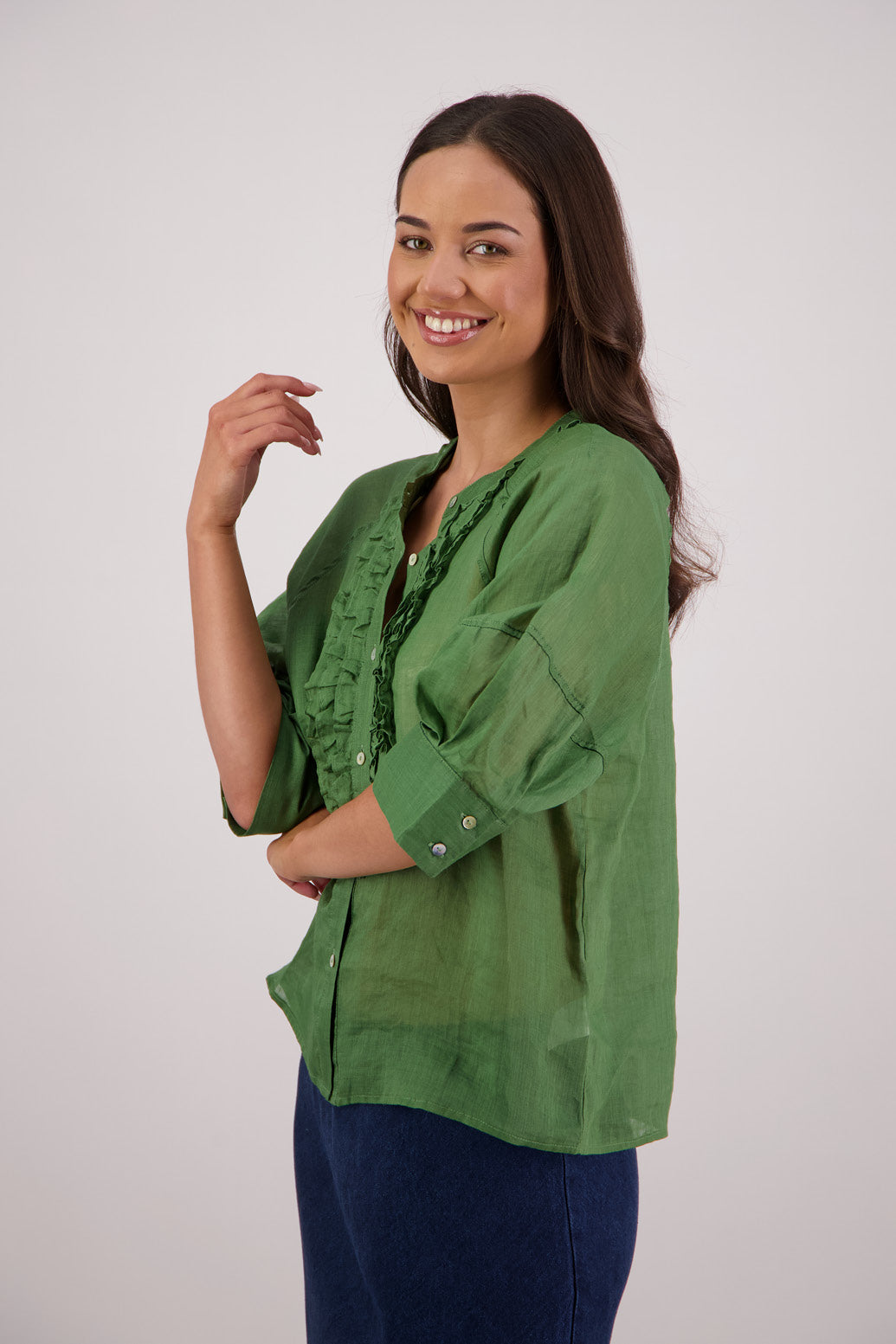 Side view Briarwood Tiffany Shirt in Green.