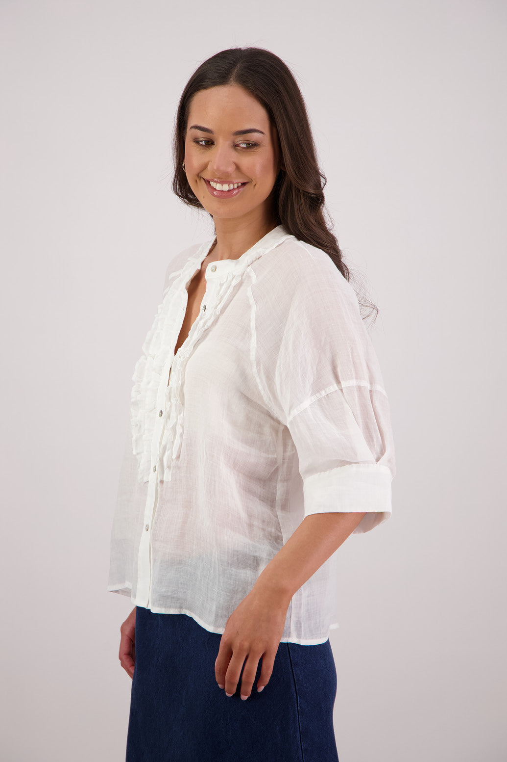 Side view Briarwood Tiffany Shirt in White.