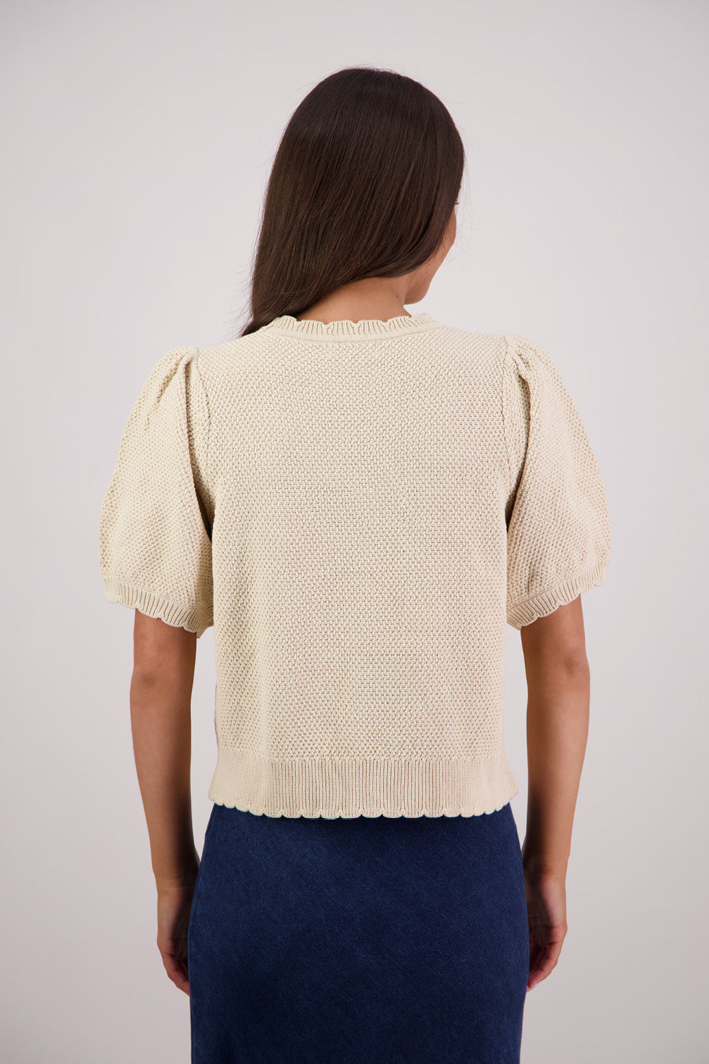 Back view Briarwood Tiger Knit Top in Natural.