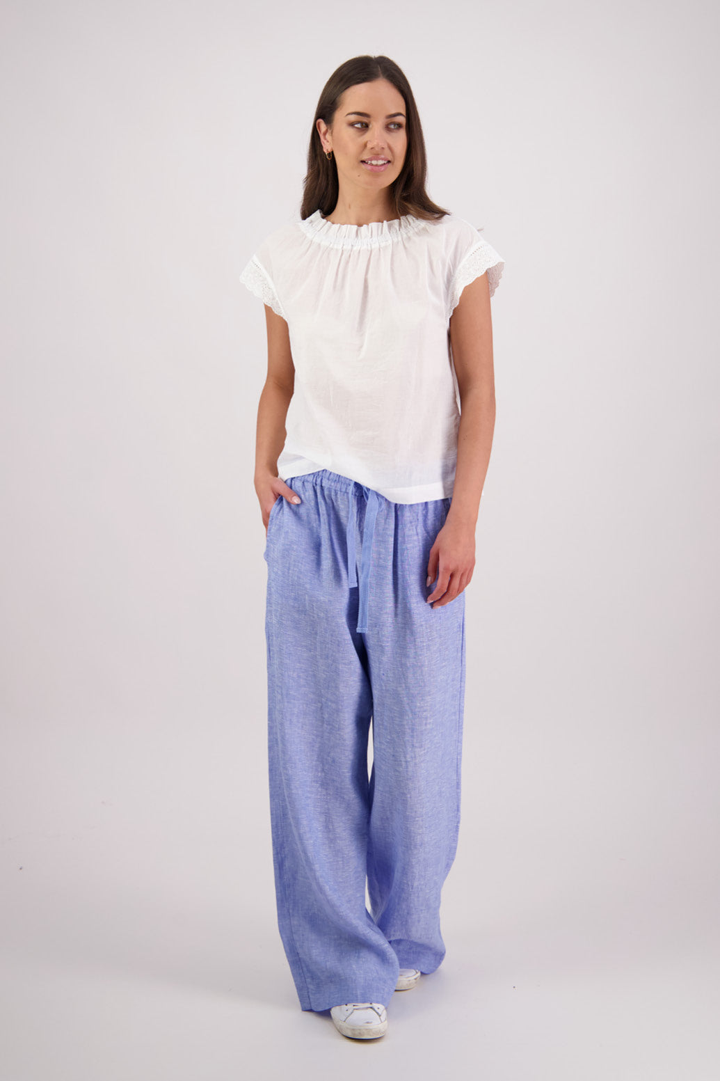 Briarwood Toddy Pant in Sky Blue, 100% Linen.