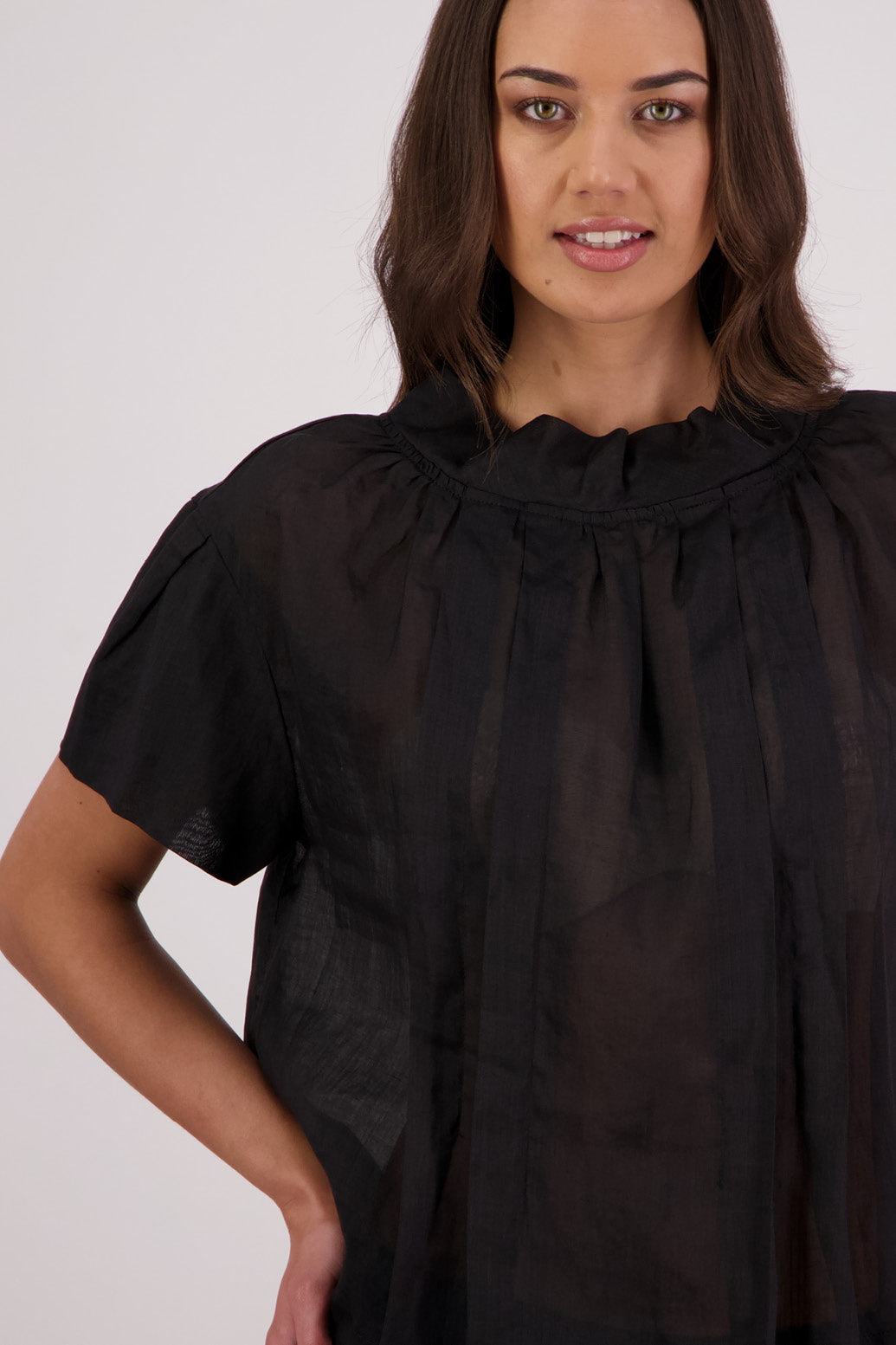 Closeup front view Briarwood Toi Top in Black.