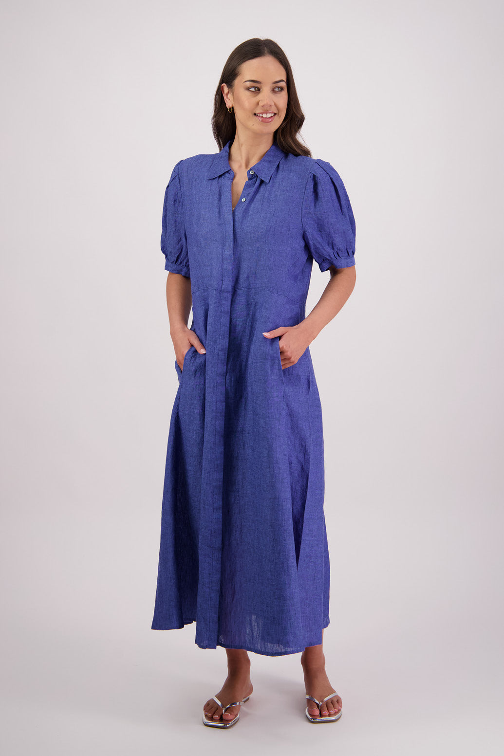 Briarwood Tokyo Dress in Blue, 100% Linen.
