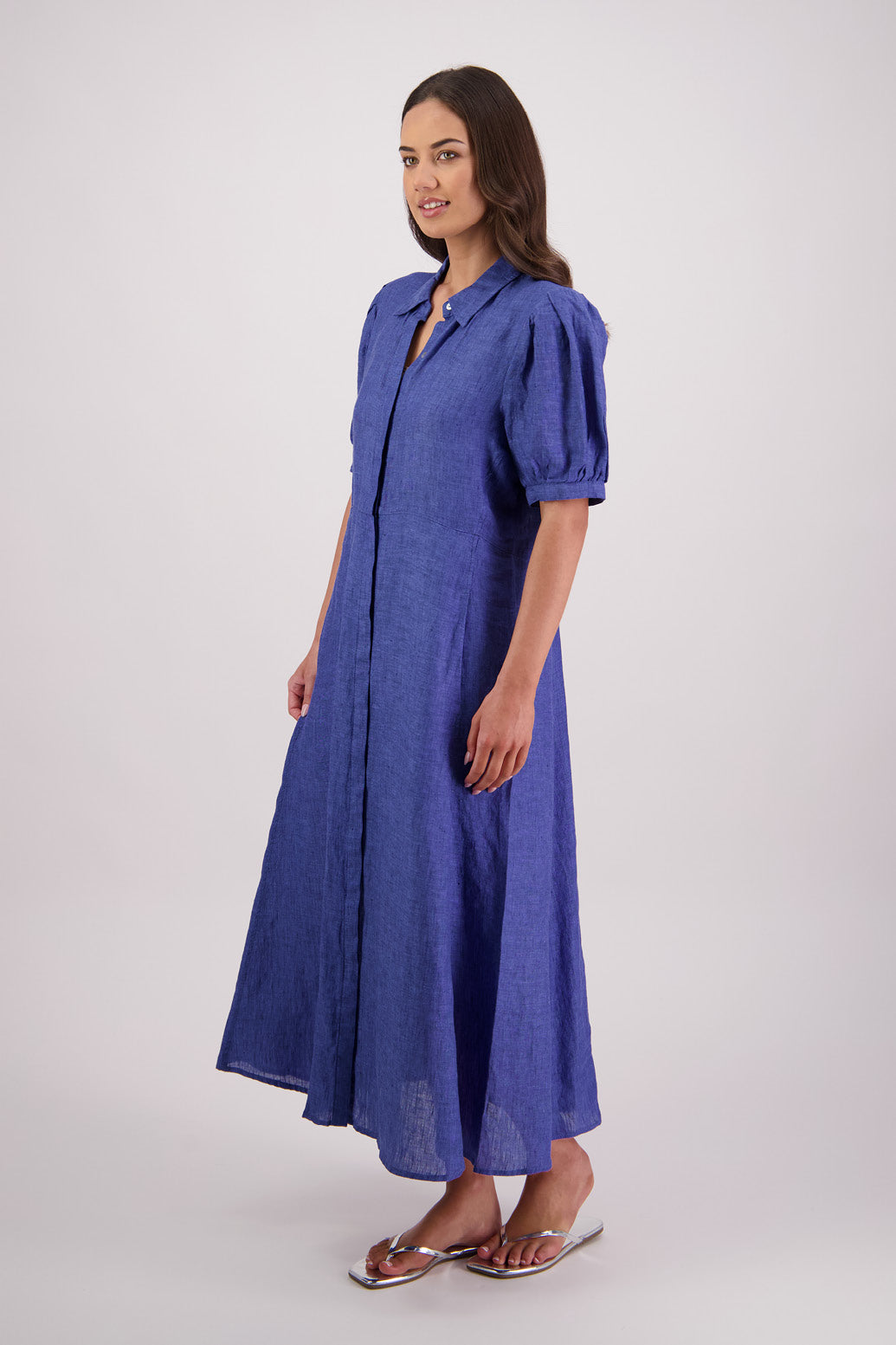 Side view Briarwood Tokyo Dress in Blue.