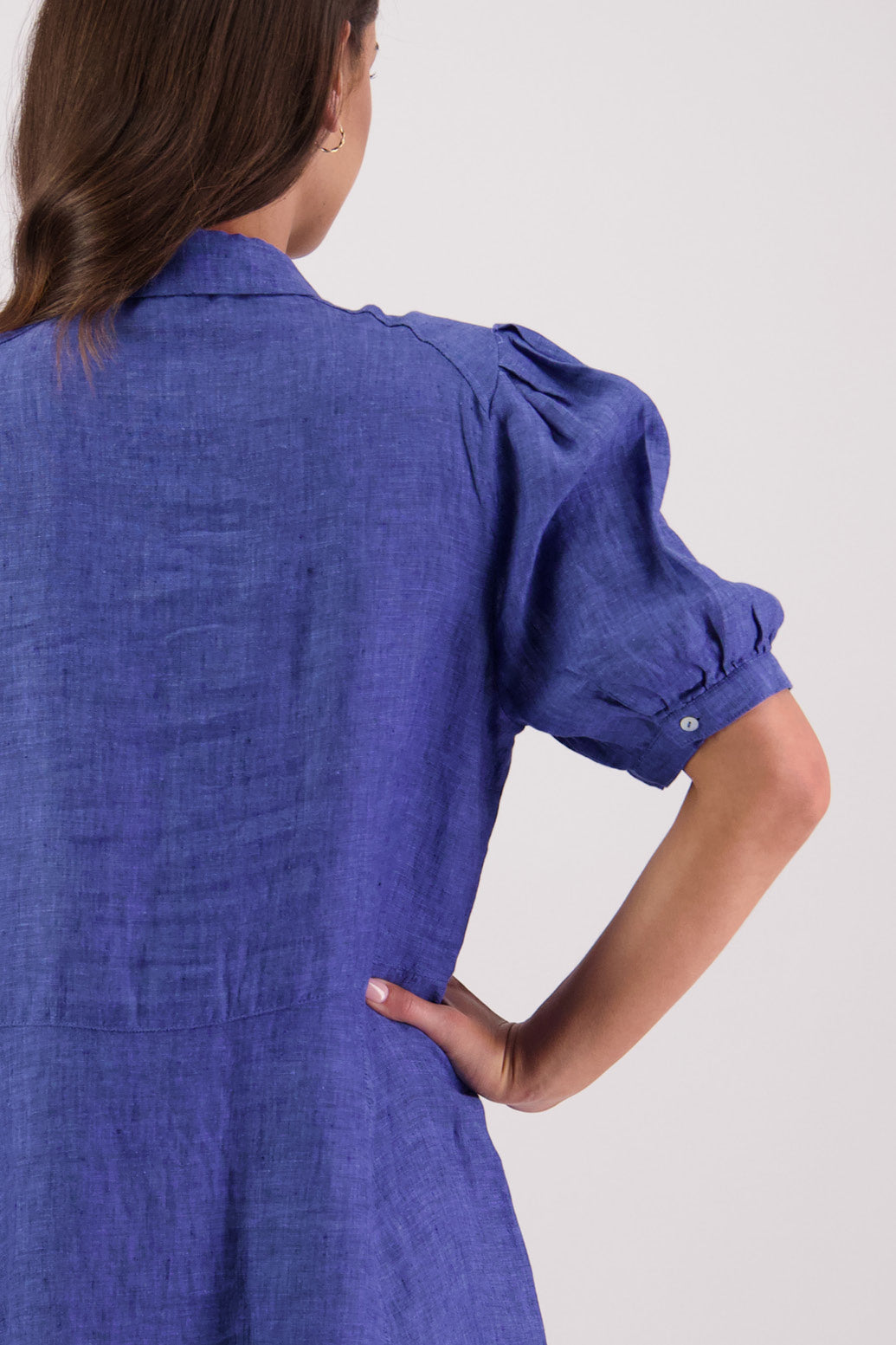 Closeup back view Briarwood Tokyo Dress in Blue.