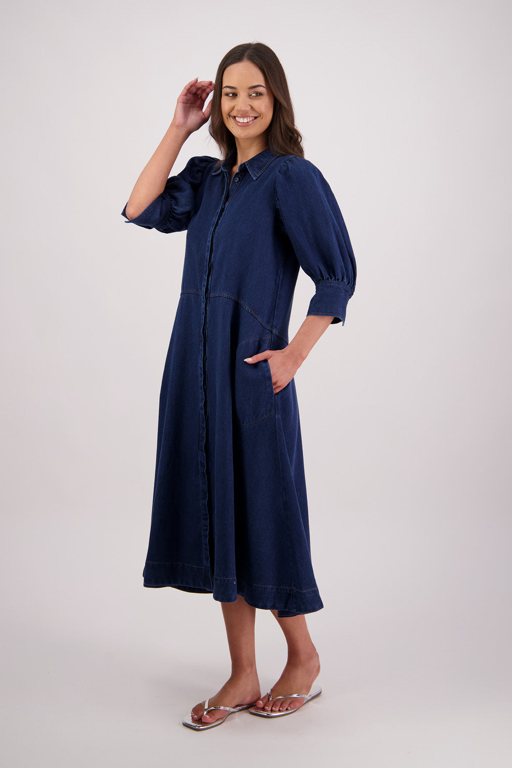 Side view Briarwood Tommy Tencel Denim Shirt Dress.