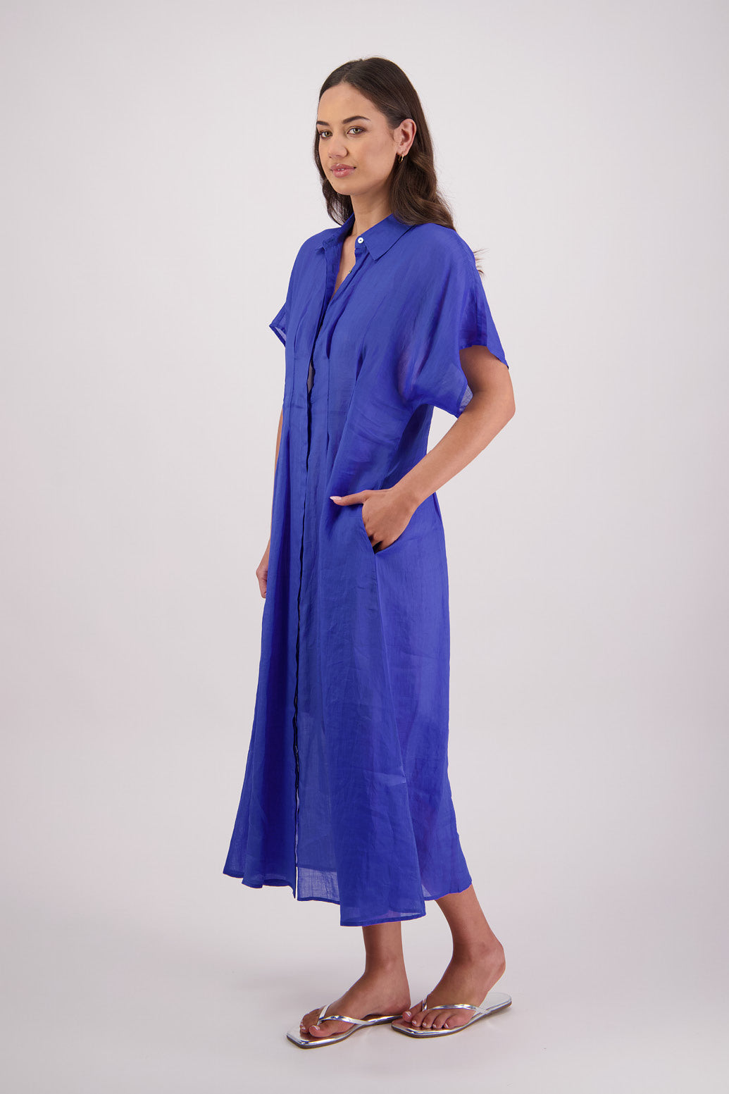 Side view of Briarwood Toni Dress in Royal.