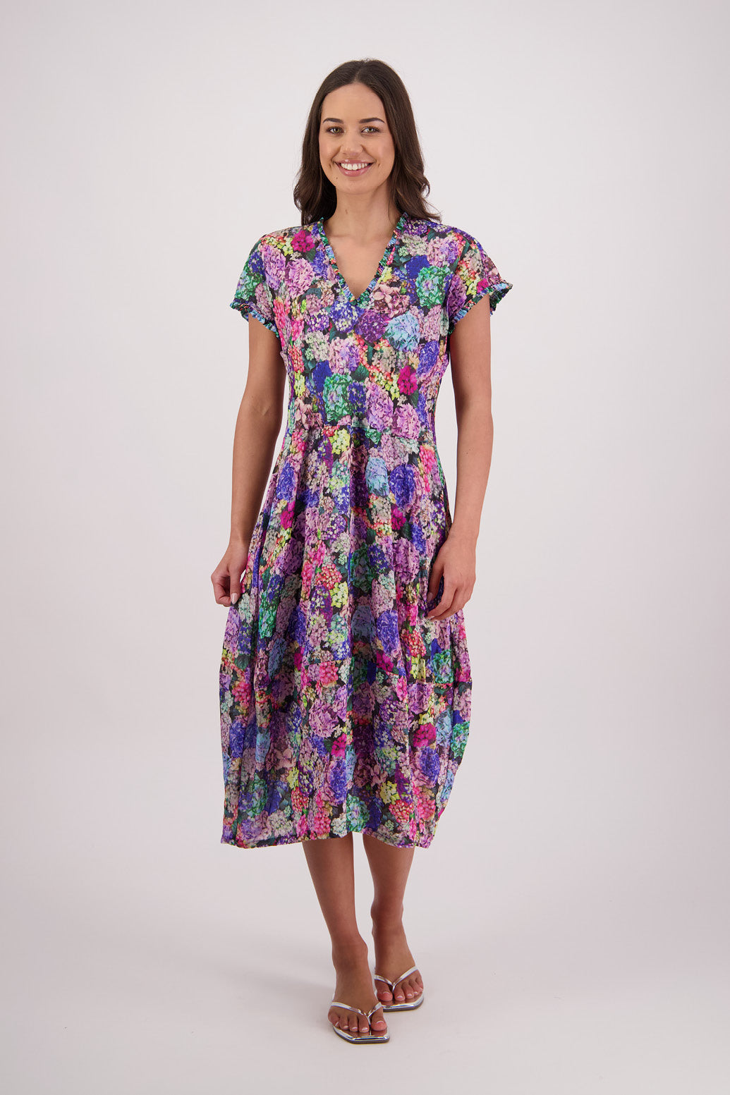 Briarwood Tori Dress in Hydrangea print, 100% Ramie.