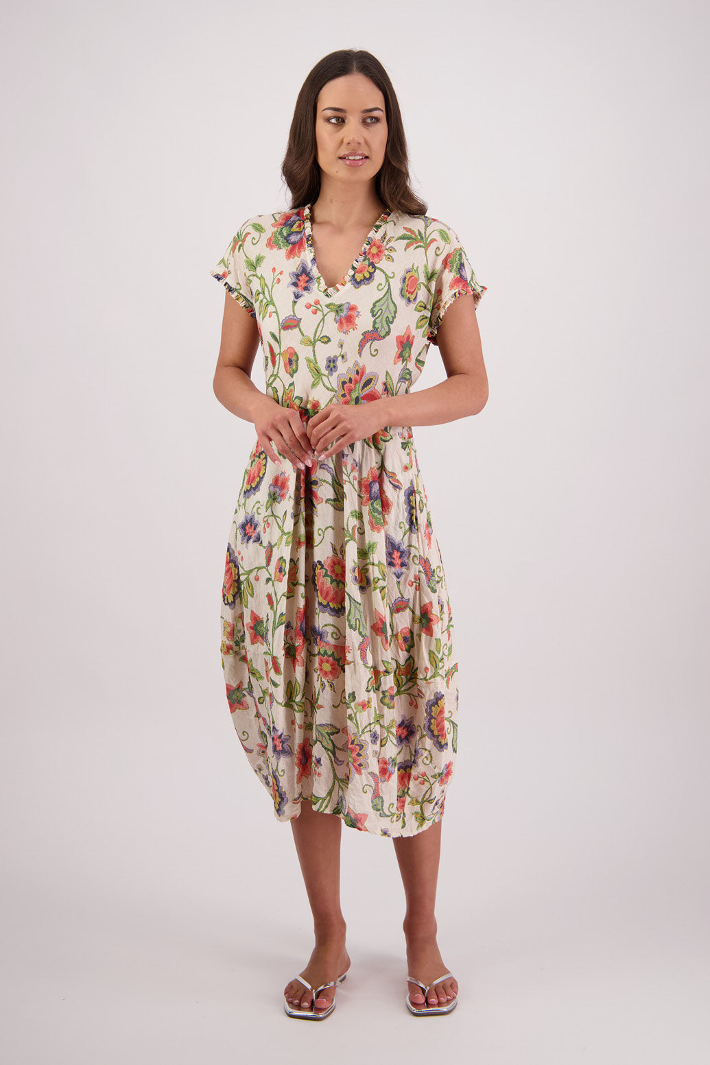 Briarwood Tori Dress in Jacobean print, 100% Ramie.