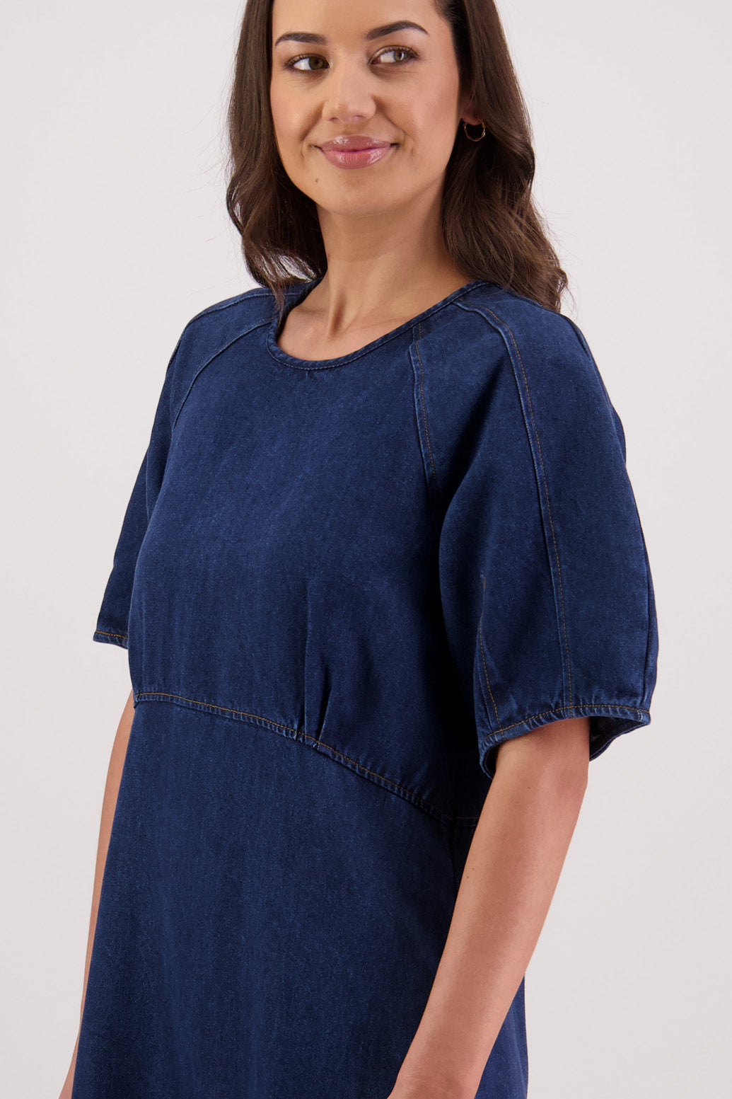 Closeup side view Briarwood Tosca Tencel Denim Dress.