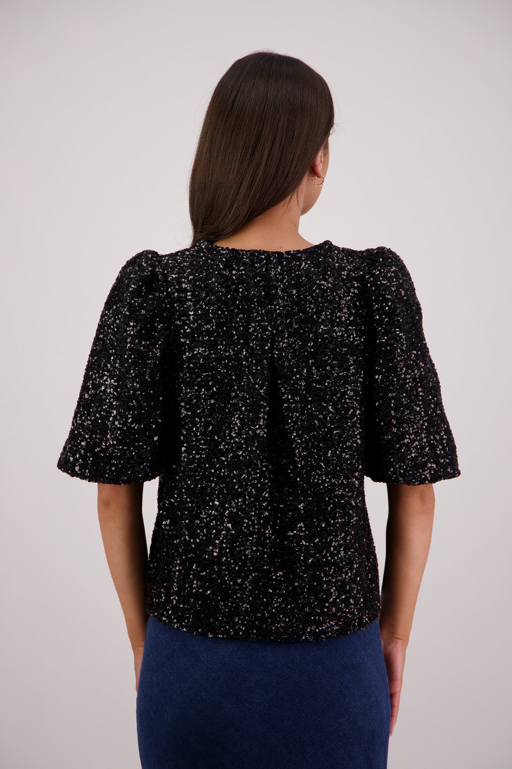 Back view Briarwood Treasure Top in Black Sequins.