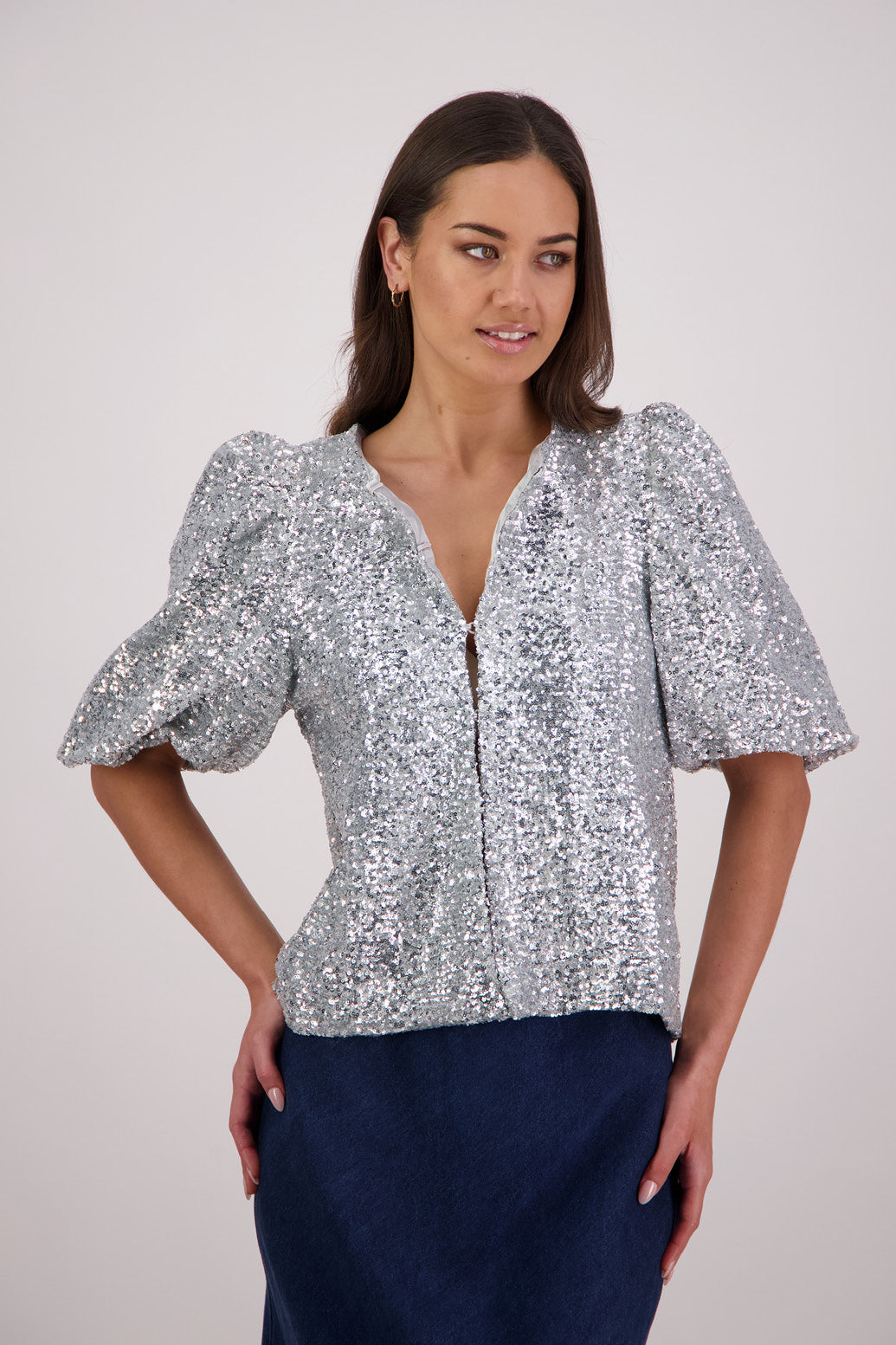 Briarwood Treasure Top in Silver Sequins, 100% Polyester.