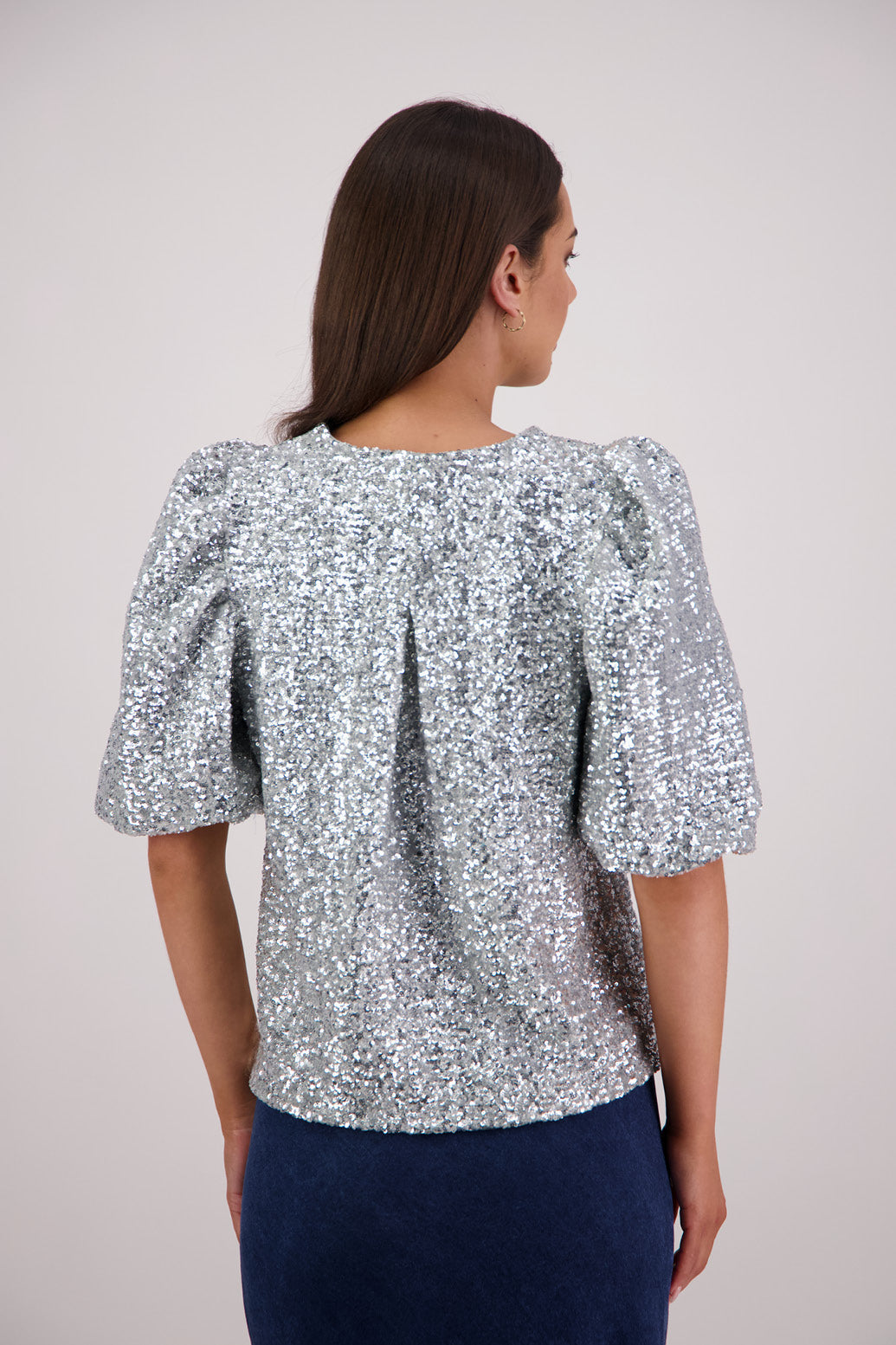 Back view Briarwood Treasure Top in Silver Sequins.