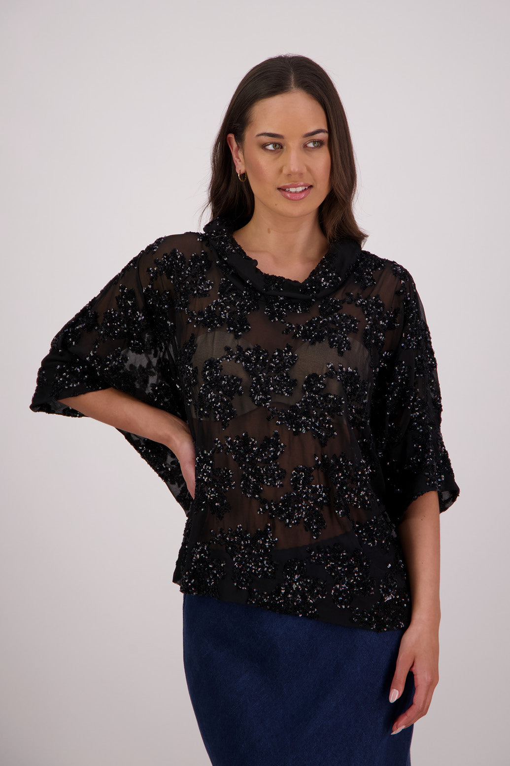 Briarwood Treat Sequin Top in Black. 100% Polyester with Sequins.
