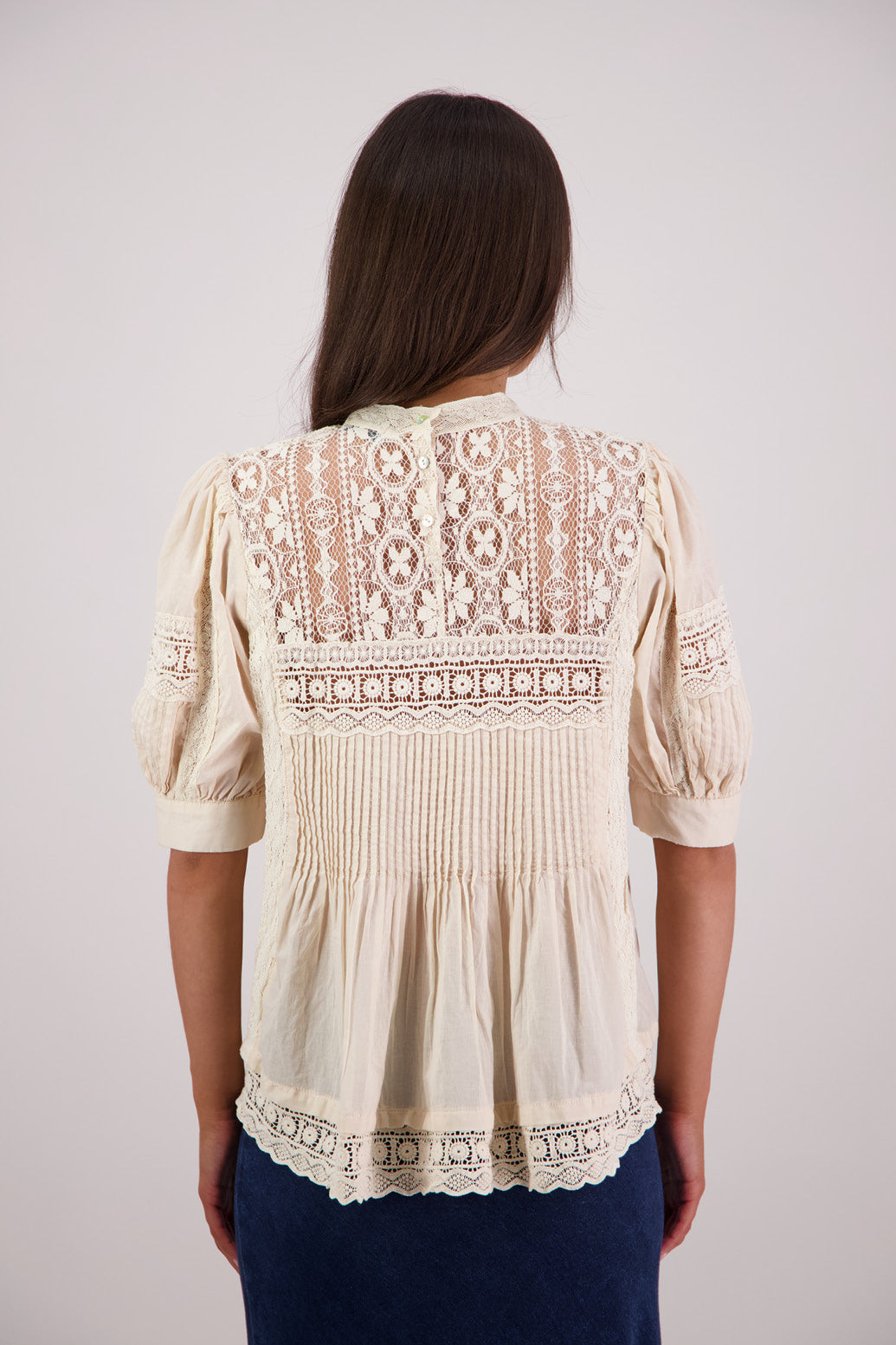 Back view Briarwood Trina Lace Top in Cream.