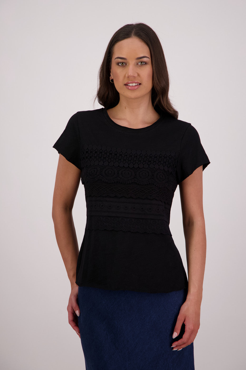 Briarwood Trish T-shirt in Black, 100% Cotton, 100% Lace.